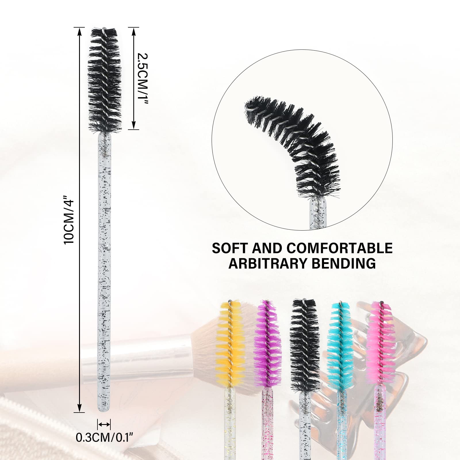 G2PLUS 100PCS Crystal Eyelash Mascara Brushes Wands Applicator Makeup Kits, Mascara Wands Lash Spoolies for Eyelash Extensions a