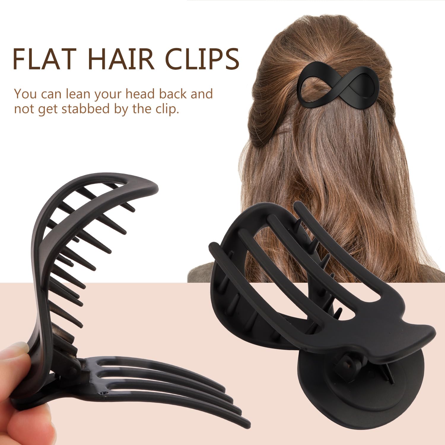 Atoden Black Flat Hair Clips For Thin Hair 4Pcs French Concord Hair Clips 3.4'' Lay Down Flat Hair Claw Clips For Medium Thick H