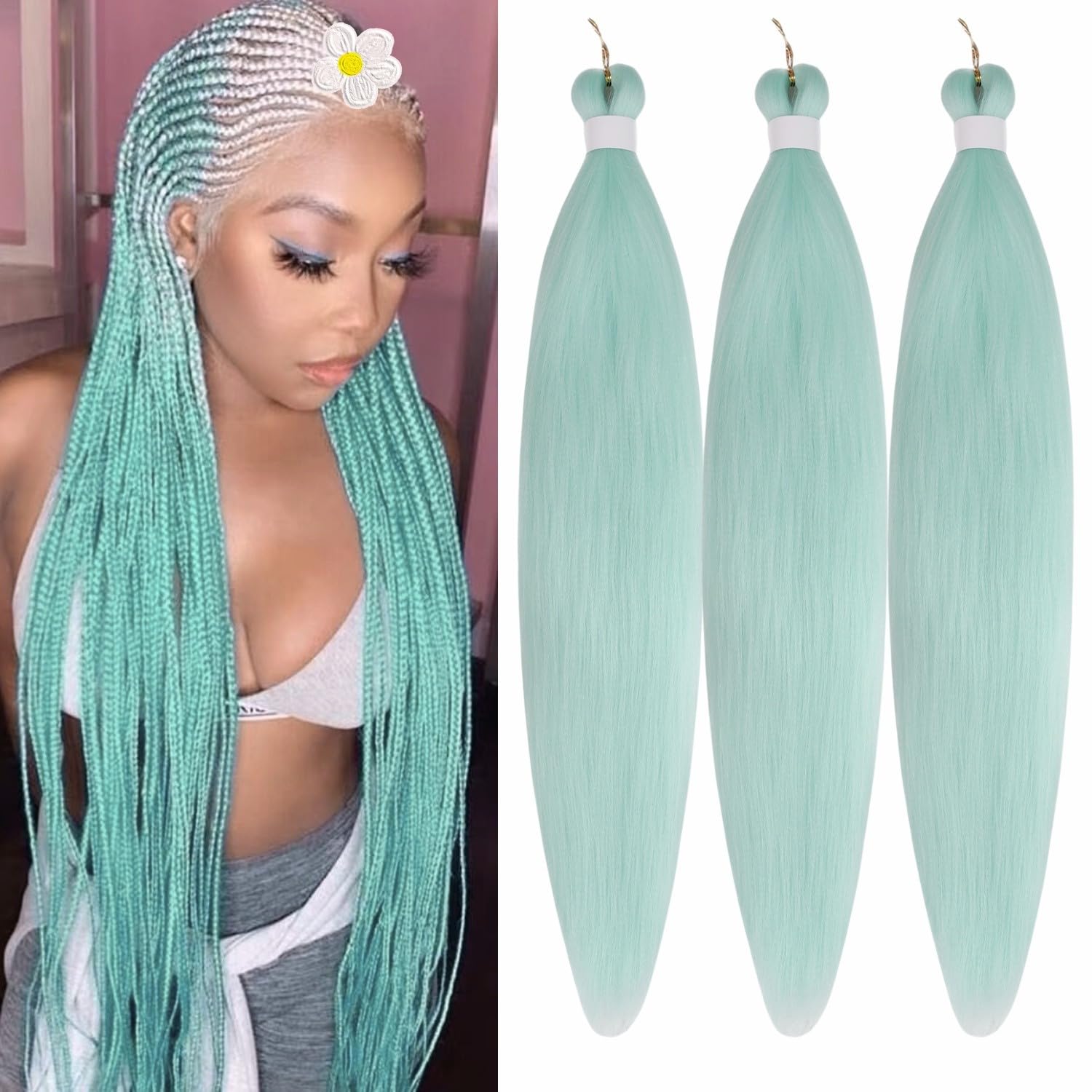 Light Teal Braiding Hair Pre stretched Hypoallergenic Synthetic Braiding Hair for Box Braids and Twists Pale Cyan Long Braid Hai