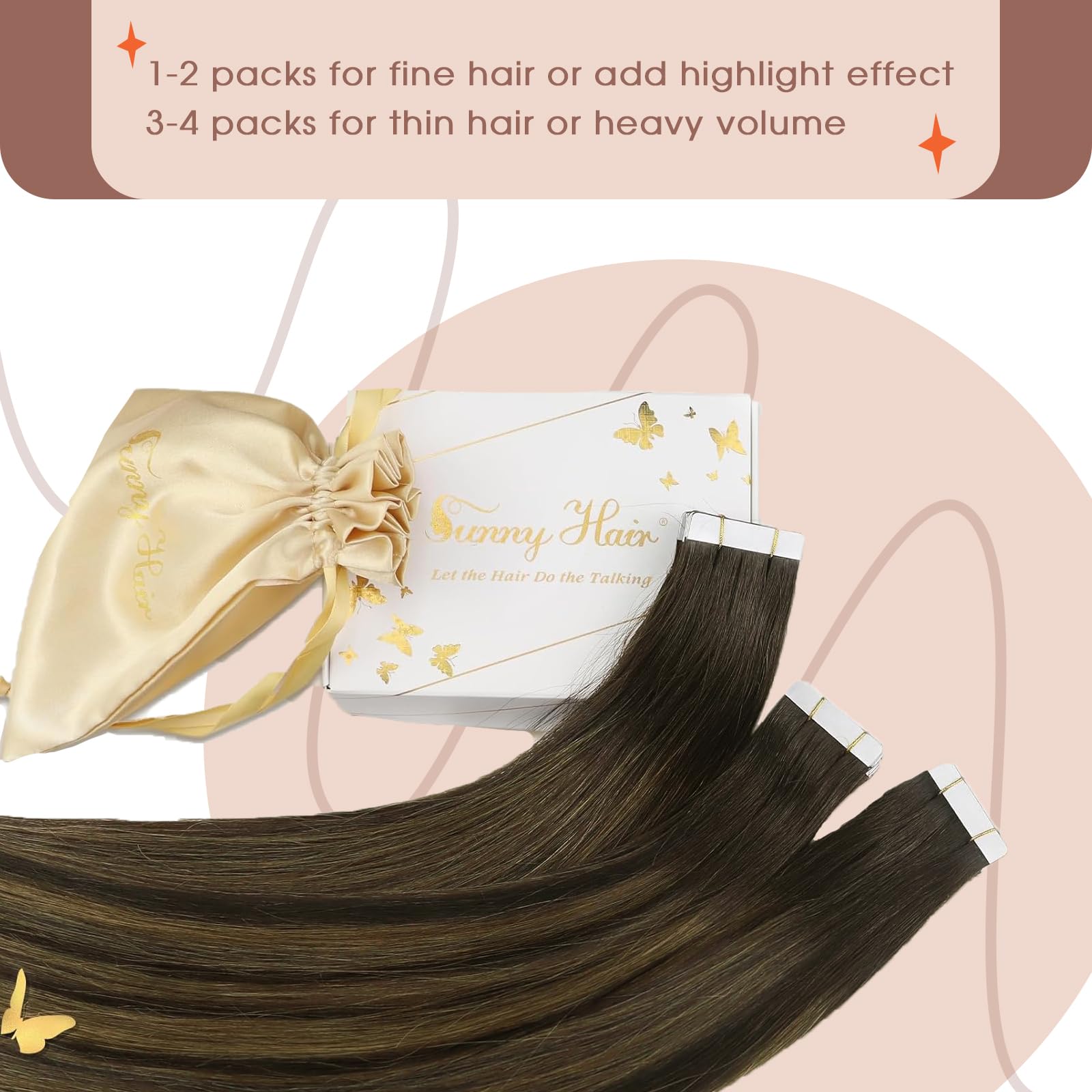 Sunny Hair Tape In Hair Extensions Brown Ombre 20Inch Real Human Hair Extensions Tape In Dark Brown To Medium Brown Balayage Tap
