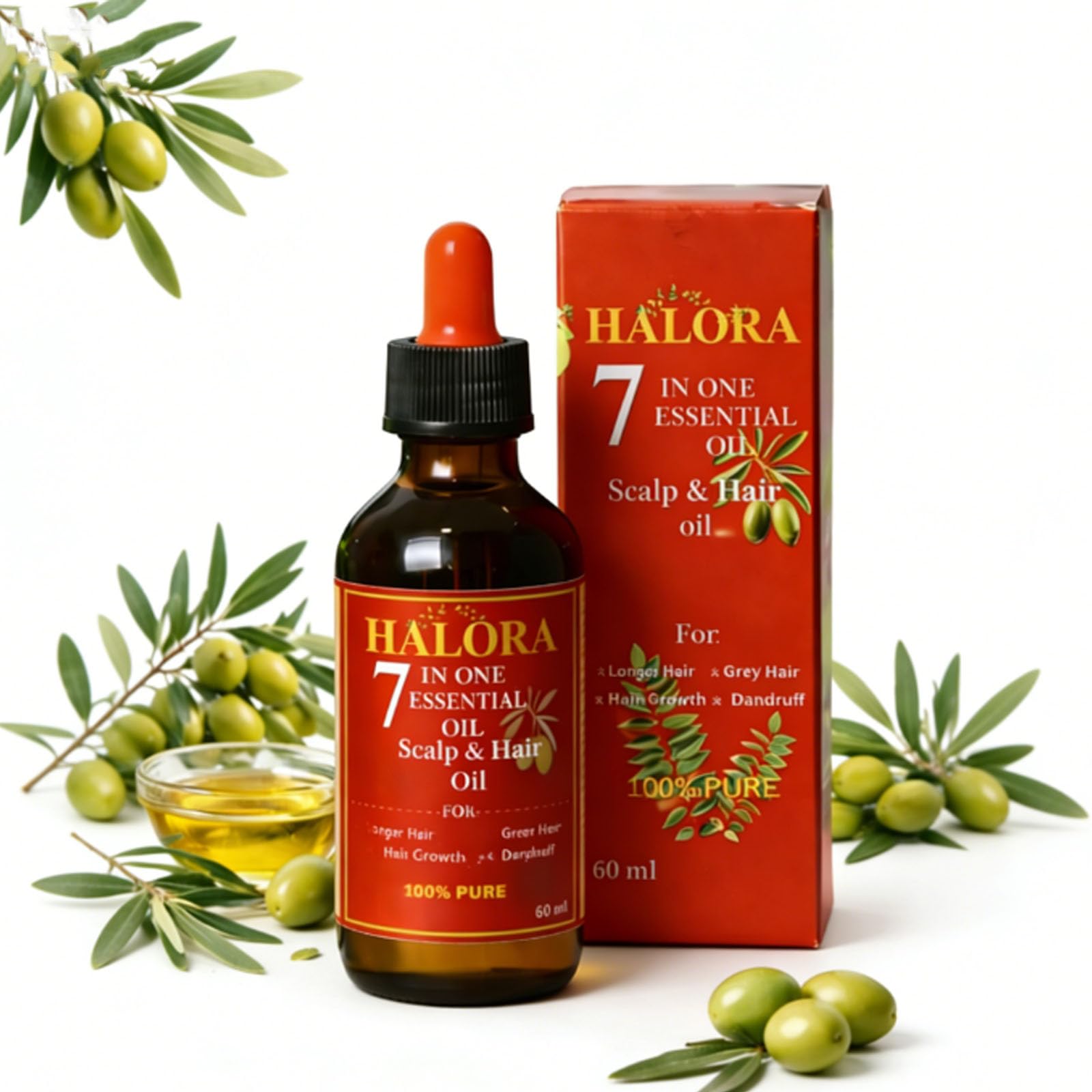 Halora Hair Growth Oil, Halora Hair Grow 7 One Essential Scalp & Hair, Olive Oil for Thinning Hair, Strengthens Thinning Hair, R