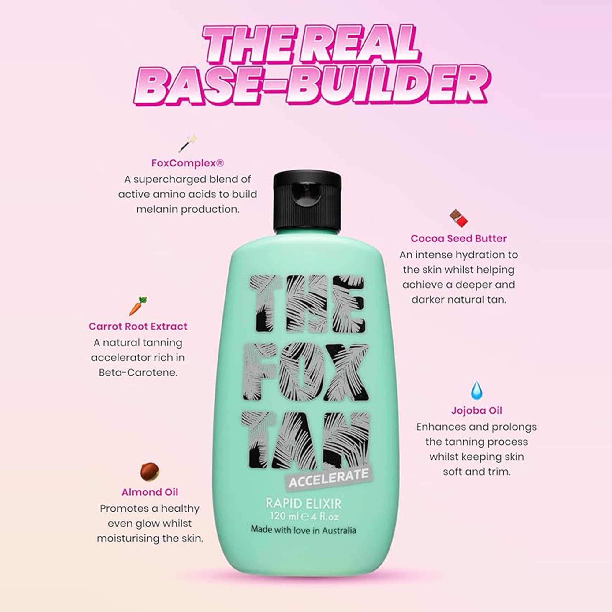 The Fox Tan Rapid Tanning Elixir 120ml/4 fl.oz  Natural Tanning Lotion & Accelerator  Dark, Flawless, Tan Skin  Streak-Free Tann
