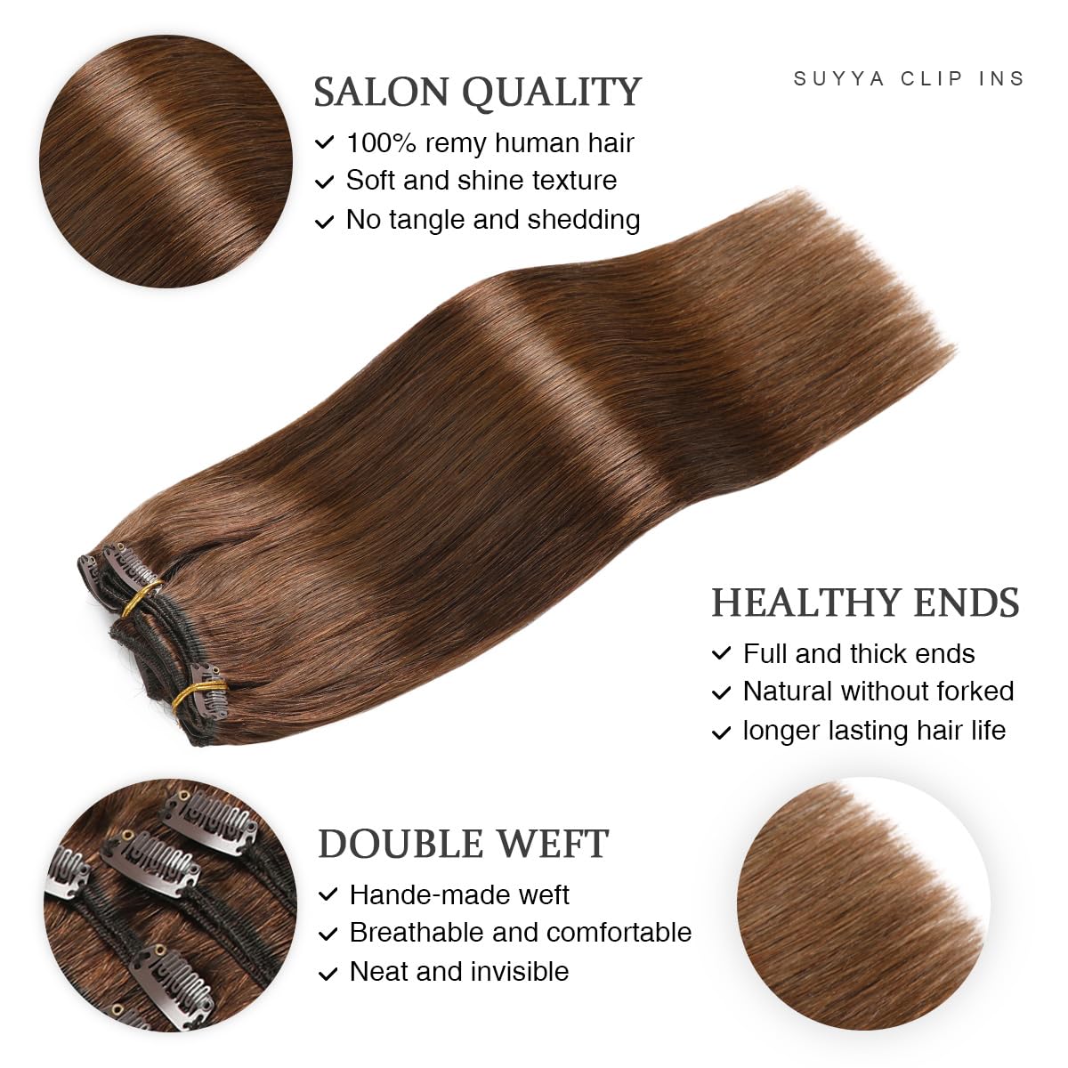 Suyya Clip In Hair Extensions Real Human Hair,Human Hair Extensions Clip Ins Straight Hair Extensions Clip Ins Double Weft Human