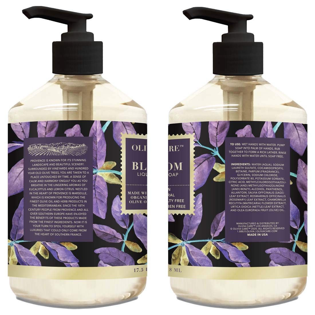 Olivia Care Liquid Hand Soap Blossom & Essential Oils. All Natural - Cleansing, Germ-Fighting, Moisturize Hand Wash For Kitchen