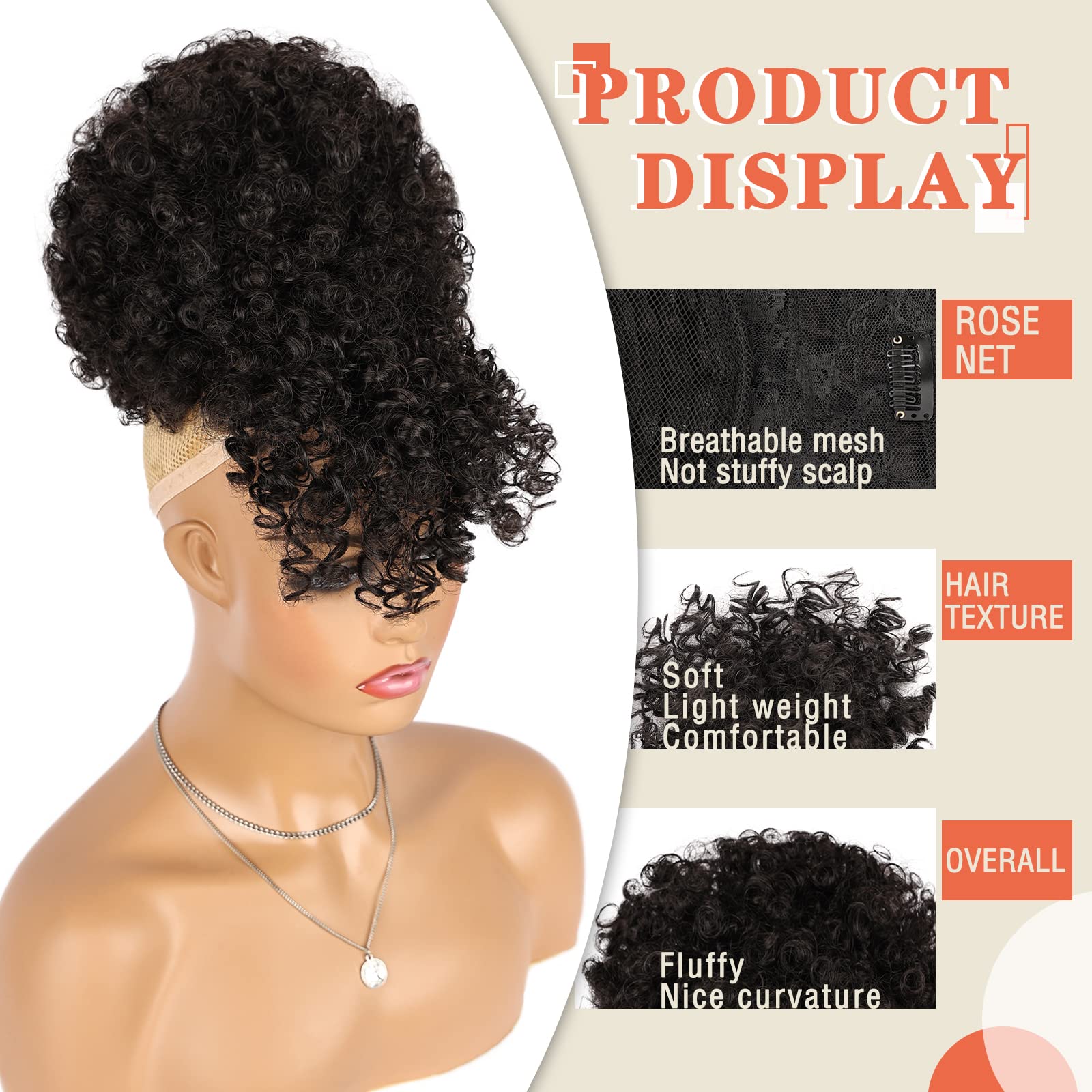 Entranced Styles Drawstring Ponytail With Bangs Afro Puff Ponytail Hair Extensions For Black Women Short Kinky Curly Puff Ponyta
