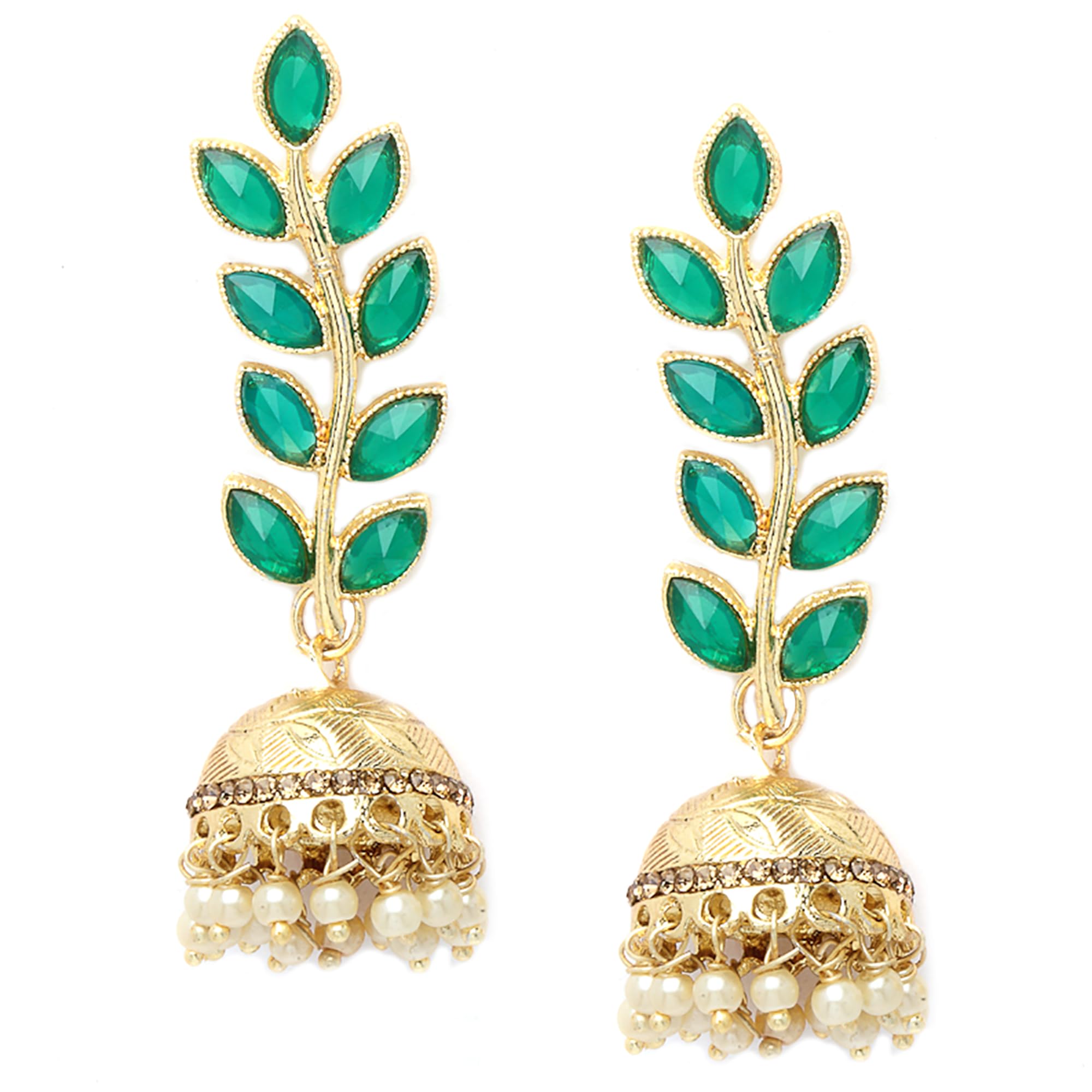 ZENEME Antique Rhodium Plated Dangler and Jhumka styled Earrings for girls and women (GreenGold)