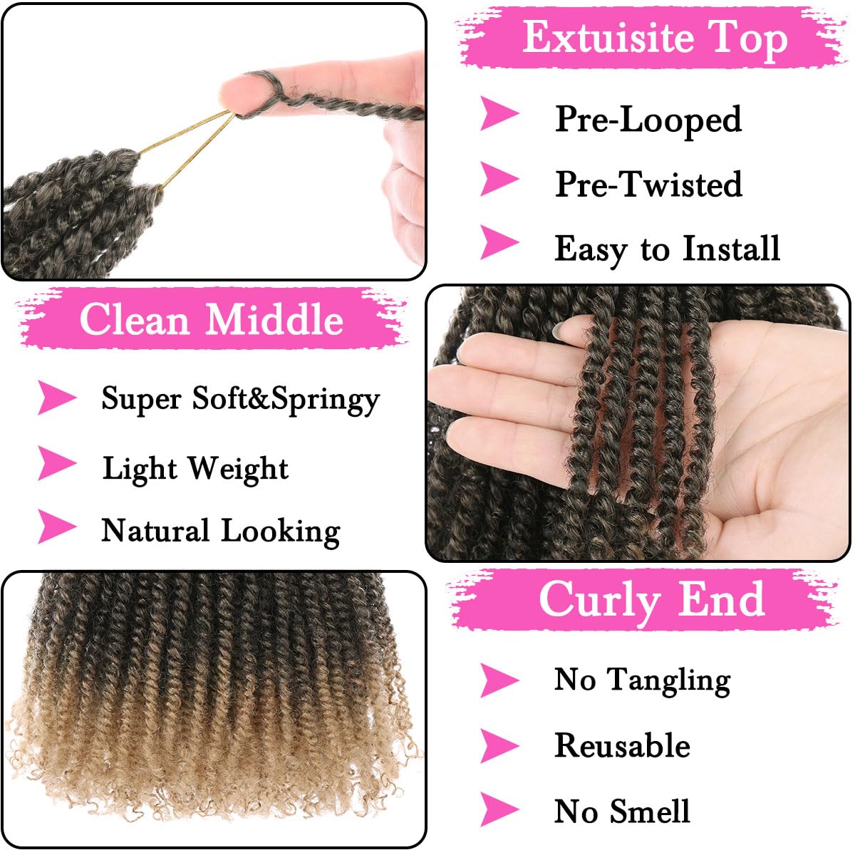 Cookoo 12 Inch Ombre Blonde Micro Twist Crochet Hair 9 Packs Pre-Twisted Mini Passion Twist Crochet Hair Pre-Looped Senegalese T