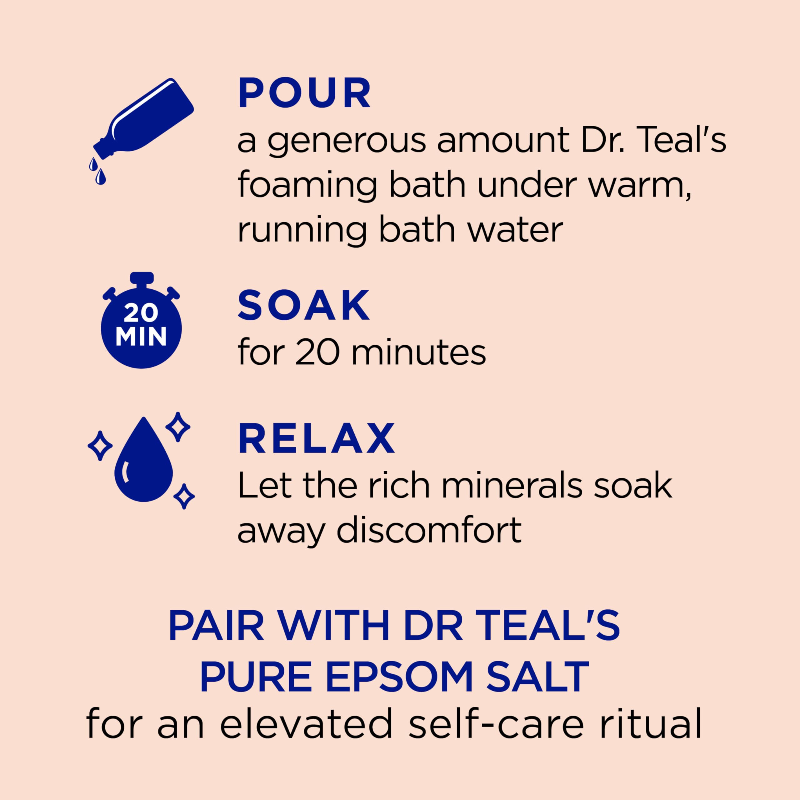 Dr Teal's Foaming Bath with Pure Epsom Salt, Stress Relief, 34 fl oz (Pack of 4), Clear