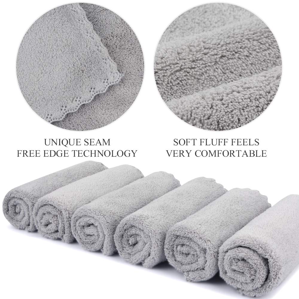 SUNLAND Microfiber Face Cloth Reusable Makeup Remover Facial Cleansing Towel Ultra Soft Face Washcloth 12inchx12inch 6 Pack Grey