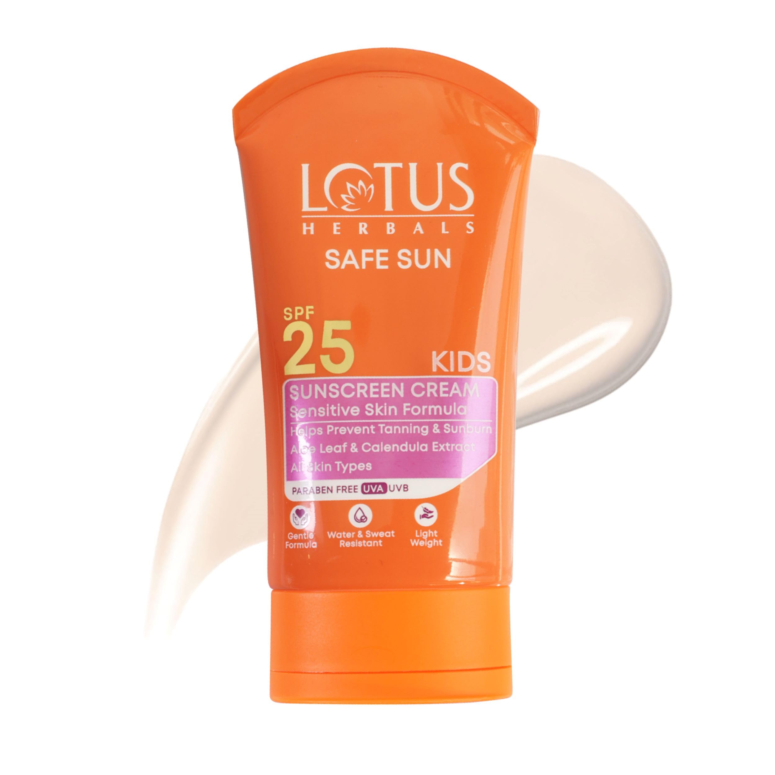 Lotus Herbals Safe Sun Kids Sunscreen Cream For Sensitive Skin | Spf 25 | Non Greasy | Sweat & Waterproof | 50G