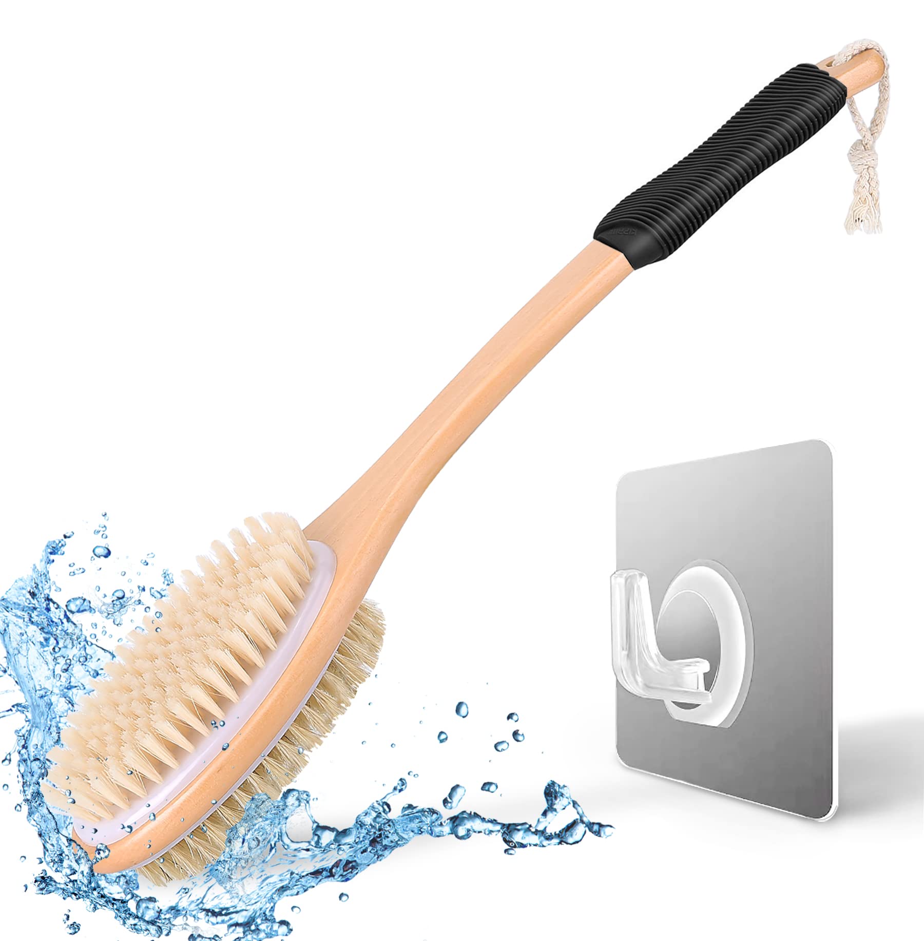 Kipritii Ergonomically Back Scrubber For Shower,Double-Sided Back Long Handle Wet & Dry Brush For Cellulite And Lymphatic (Black