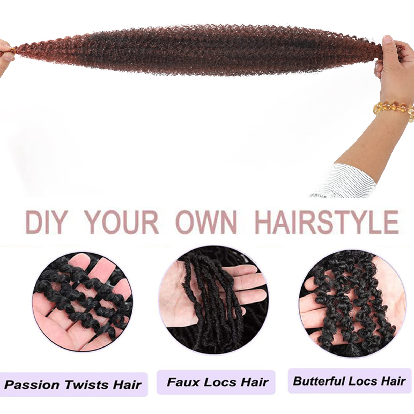 8 Packs Springy Afro Twist Hair T350# 16 Inch Pre-Separated Kinky Marley Twist Braiding Hair Soft Crochet For Distressed Faux Lo