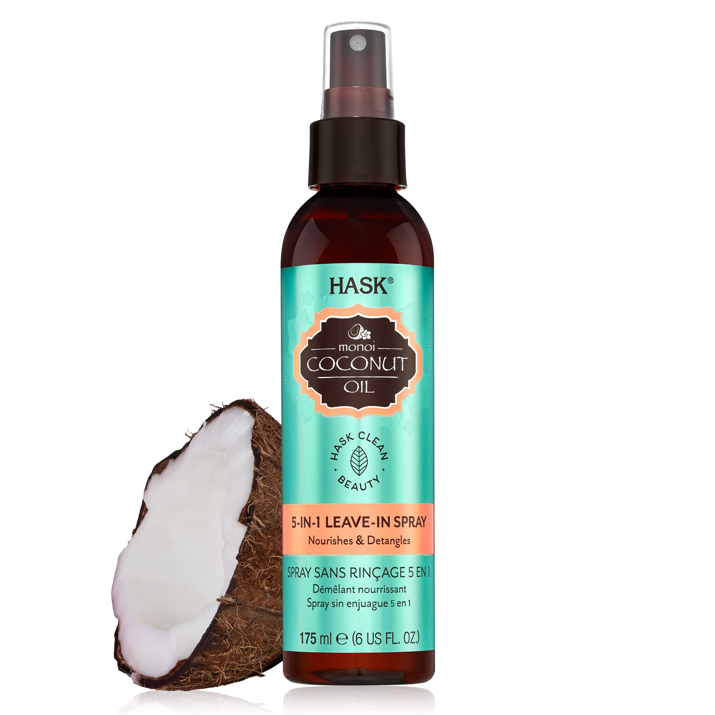 Hask Nourishing Coconut 5-In-1 Leave In Conditioner Spray For All Hair Types, Color Safe, Gluten Free, Sulfate Free, Paraben Fre