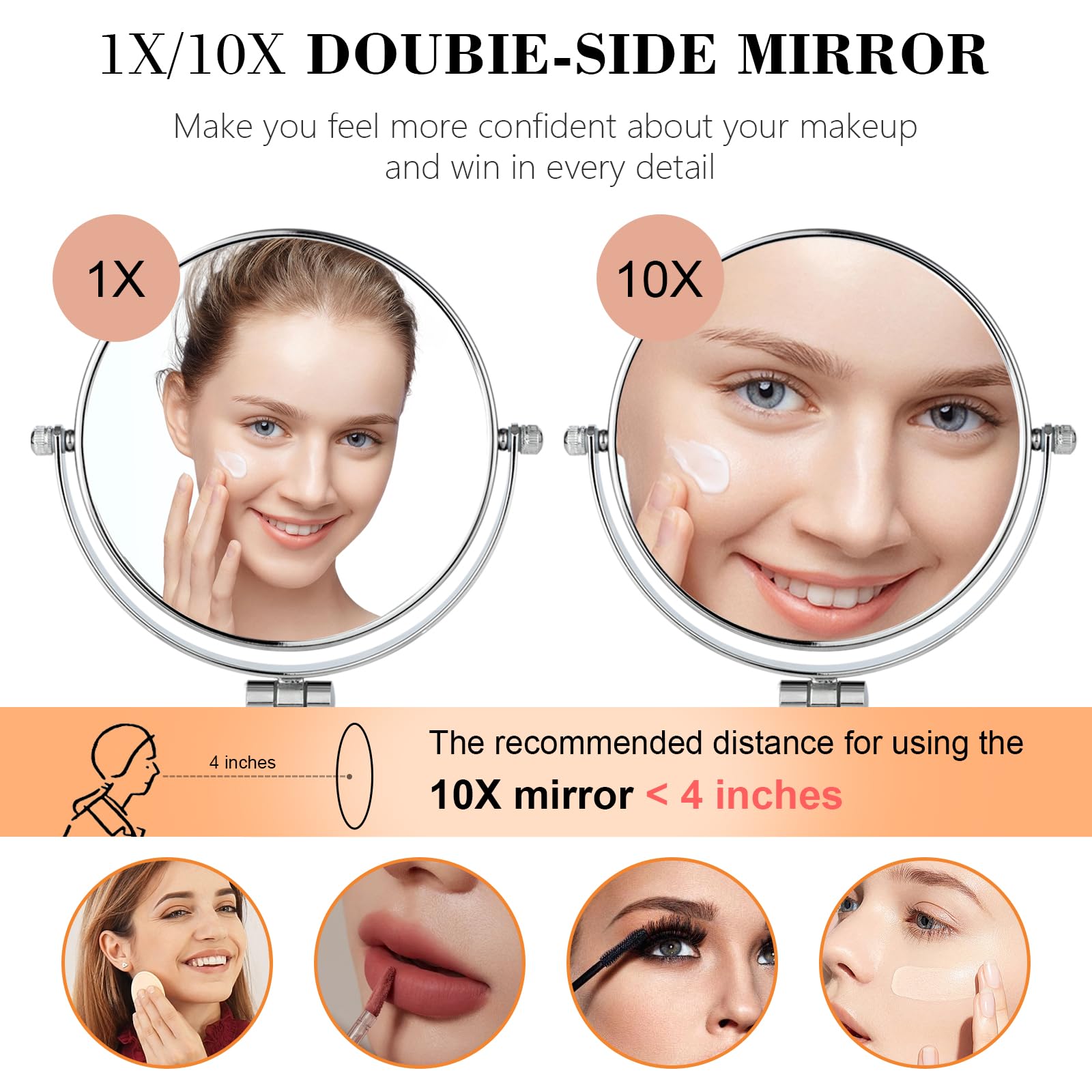 AumVum Travel Makeup Mirror, 6 Portable Folding Double-Sided Vanity Mirror, 10X Magnification, Handheld & Wall Hanging, Magnifyi