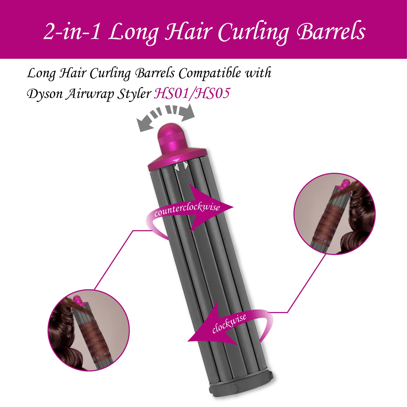 Esctabalt 40MM Long Hair Curling Barrels for Dyson Airwrap Styler, Self-Curling Accessories, 1 Count