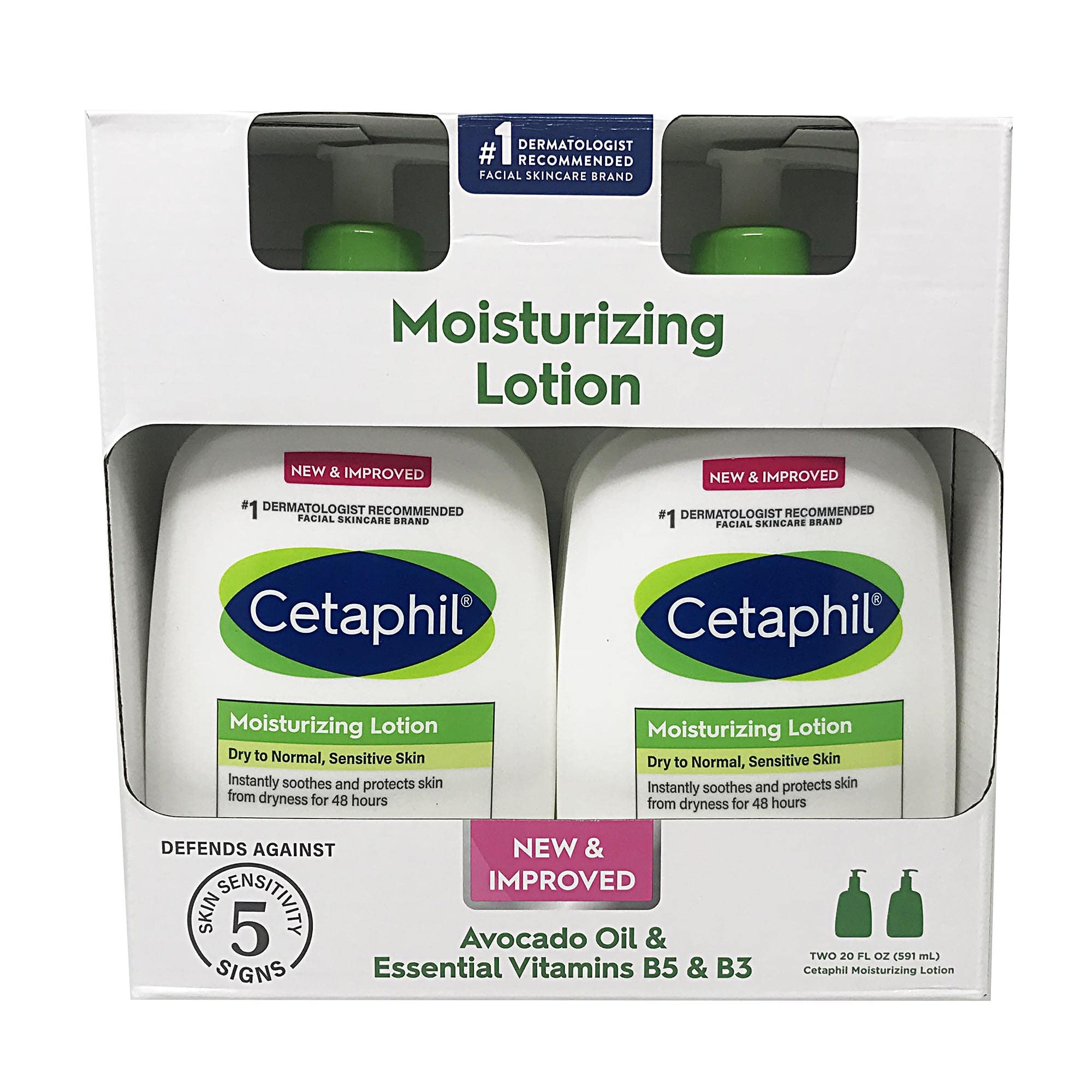 2 - 20 Oz. Pack Cetaphil New & Improved Moisturizing Lotion For Dry To Normal,Sensitive Skin (With Avacado Oil And Essential Vit