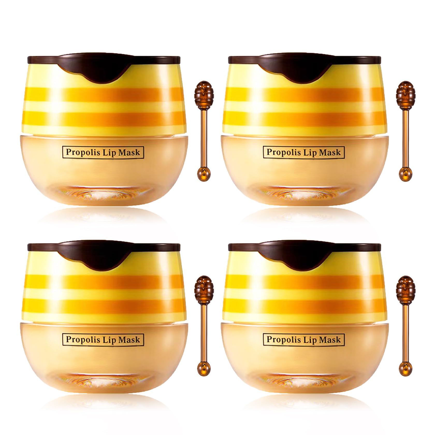 Bee Lip Balm Honey Pot,4 PCS Moisturizing Honey Lip Mask,Prevention Dry and Cracked Lip Scrubs Exfoliating Bee Lip Balm,Reduces 