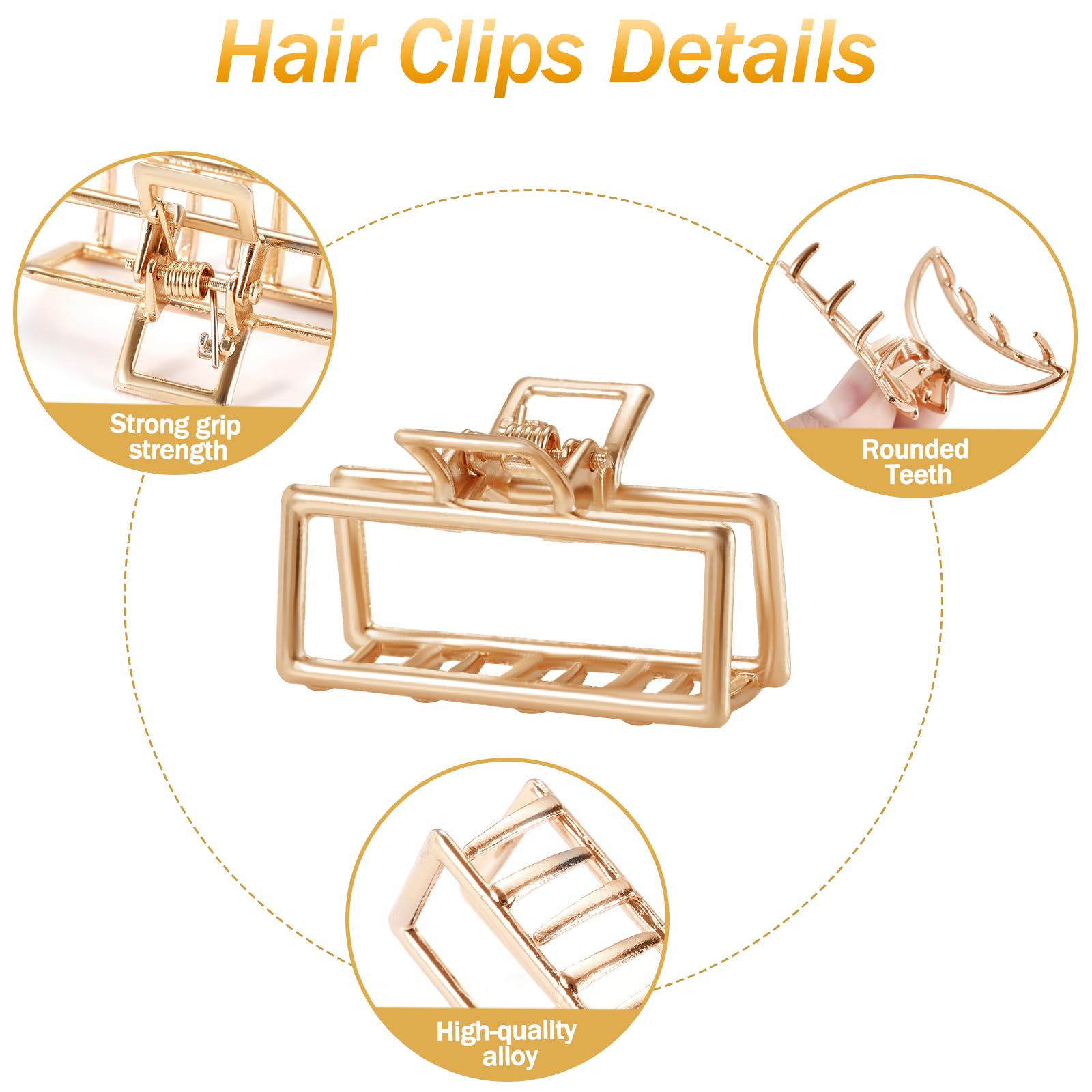 LUKACY 12 Pack Small Gold Hair Claw Clips 1.8 Ince Mini Hari Clips for Women, Thick hair styling,Strong Hold Hair,Fashion Hair A