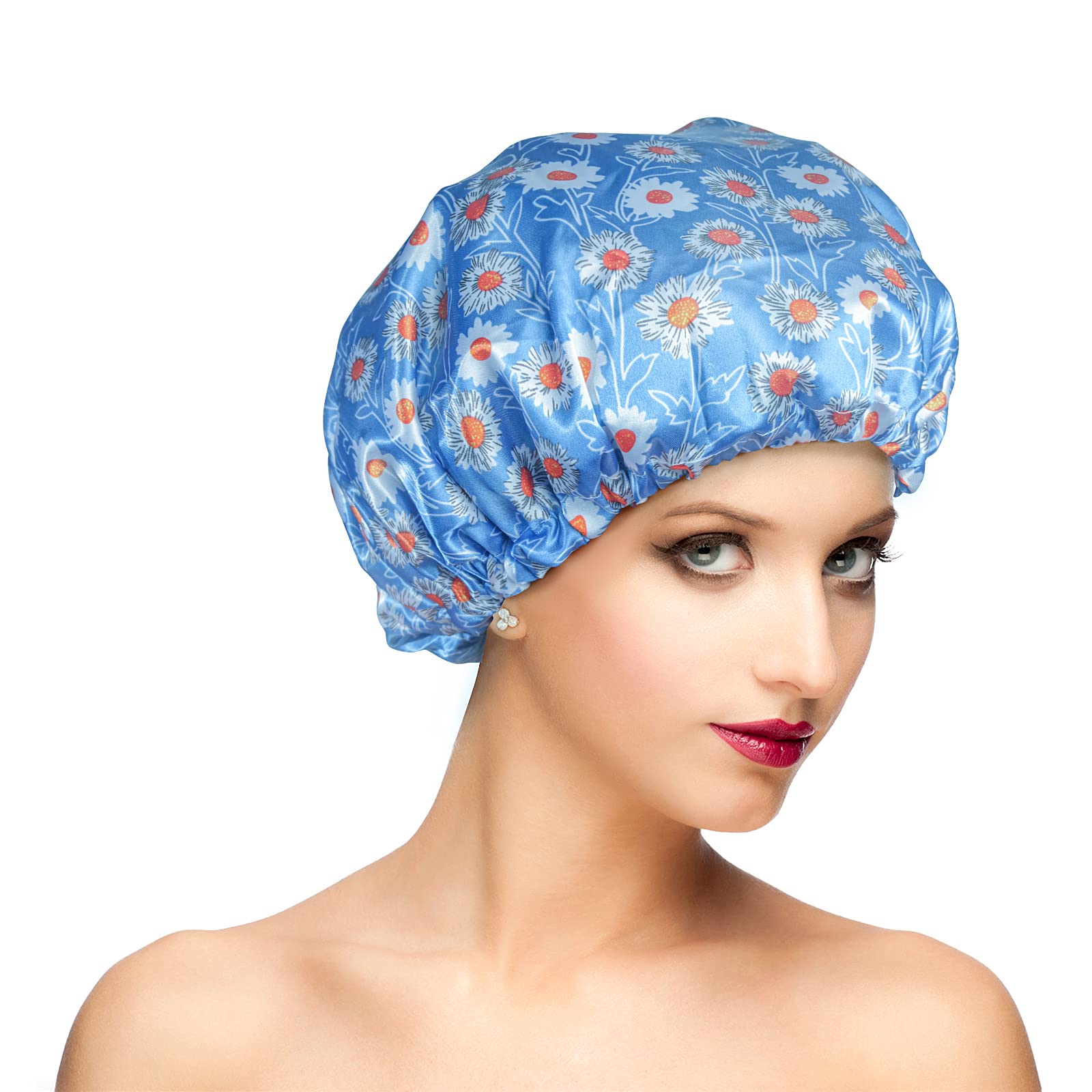 Reusable Shower Cap, Hair Cap, Oversized Waterproof Shower Caps Large Designed For All Hair Lengths With Peva Lining & Elastic B