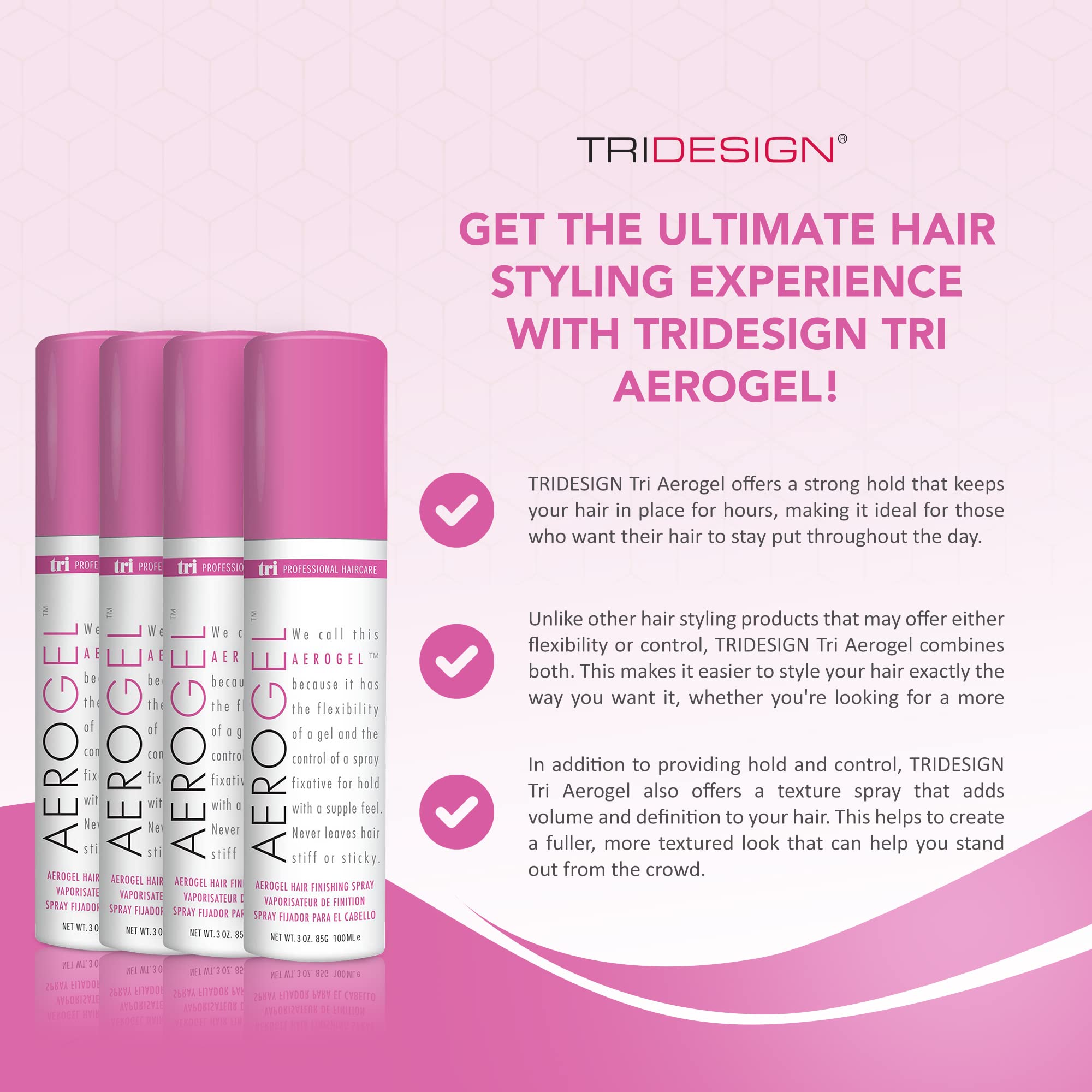 Tri Design Aerogel Hair Spray - Extra Hold, Free & Clear Hairspray Firm Hold For Women And Men, Travel, Volume Fixer & Non-Stick