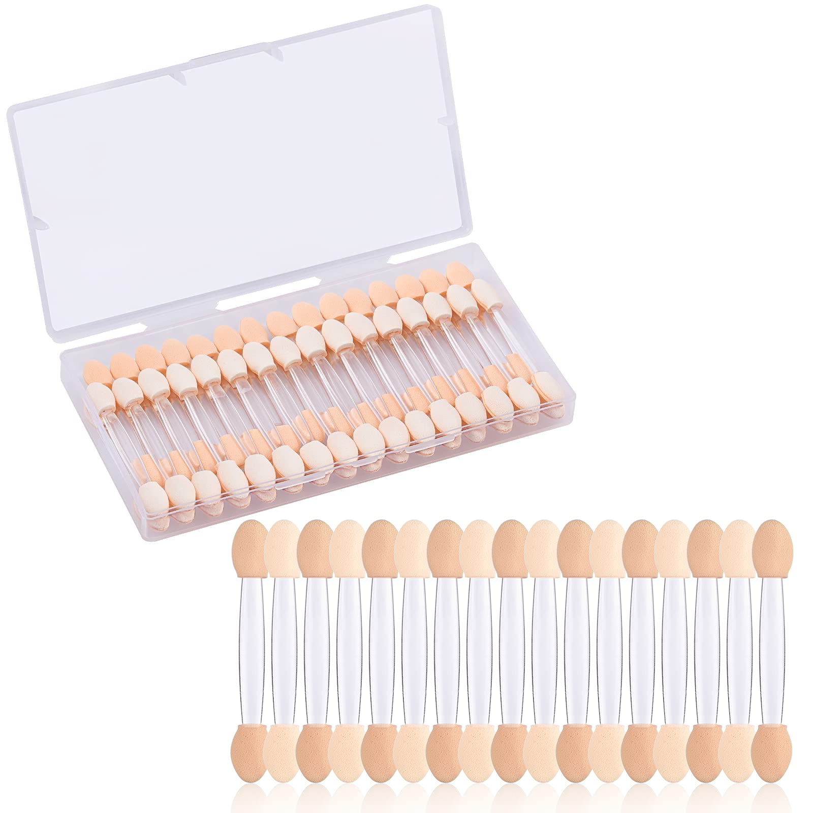 Eyeshadow Applicators, Morgles 50Pcs Disposable Eyeshadow Sponge Applicators Eye Shadow Applicator Double Sided With Box, Clear