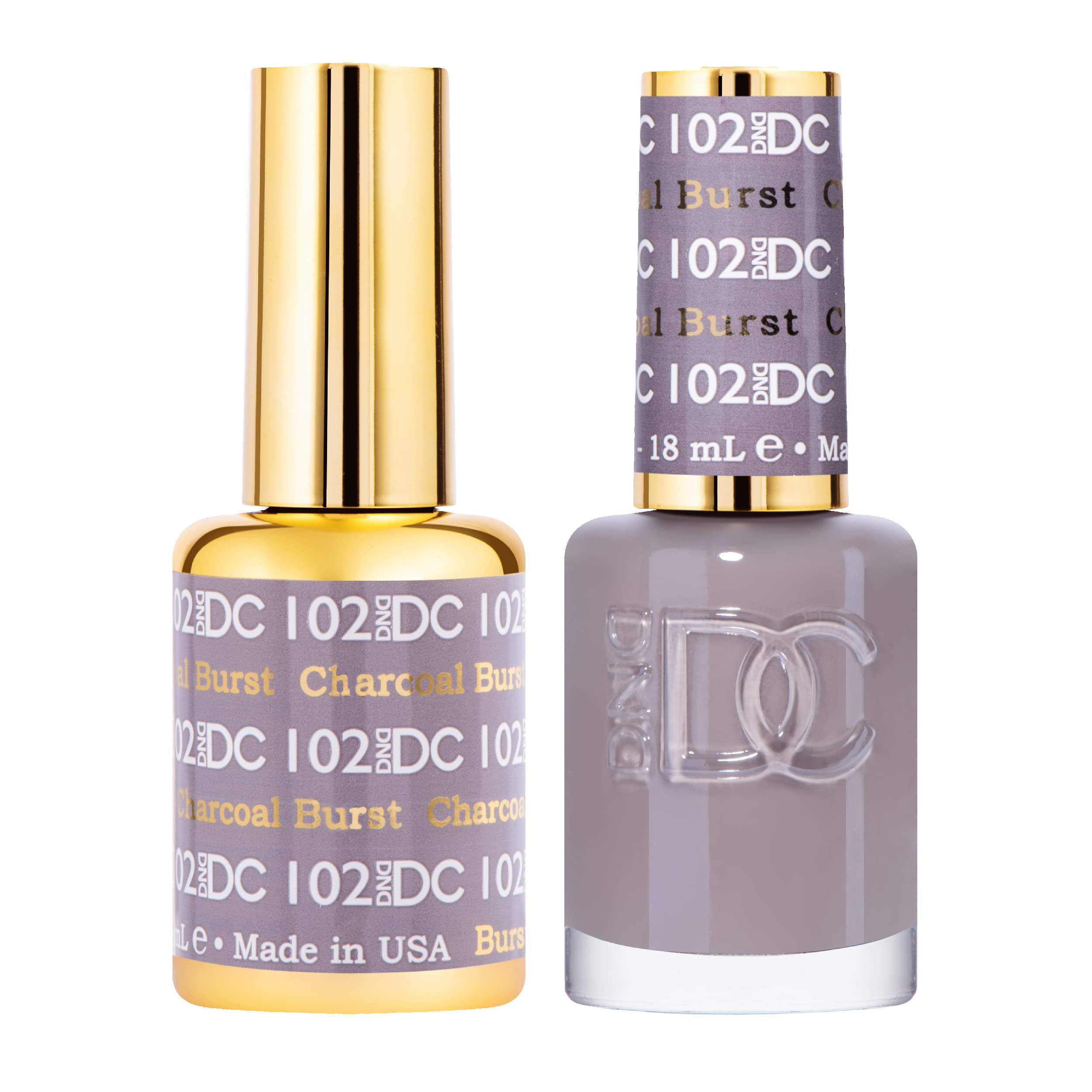DND DC Gel Polish Set, Grey Collection, UV/LED Gel Polish and Air Dry Nail Lacquer, Matching Chip-Free Polish Duo, 102 Charcoal 