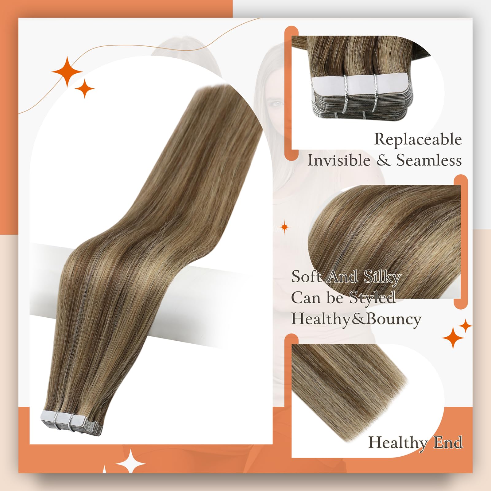 Full Shine Tape In Extensions Human Hair Tape In Real Hair Extensions 50 Gram 20 Pcs Glue In Hair Extensions 20 Inch Color 4 Med