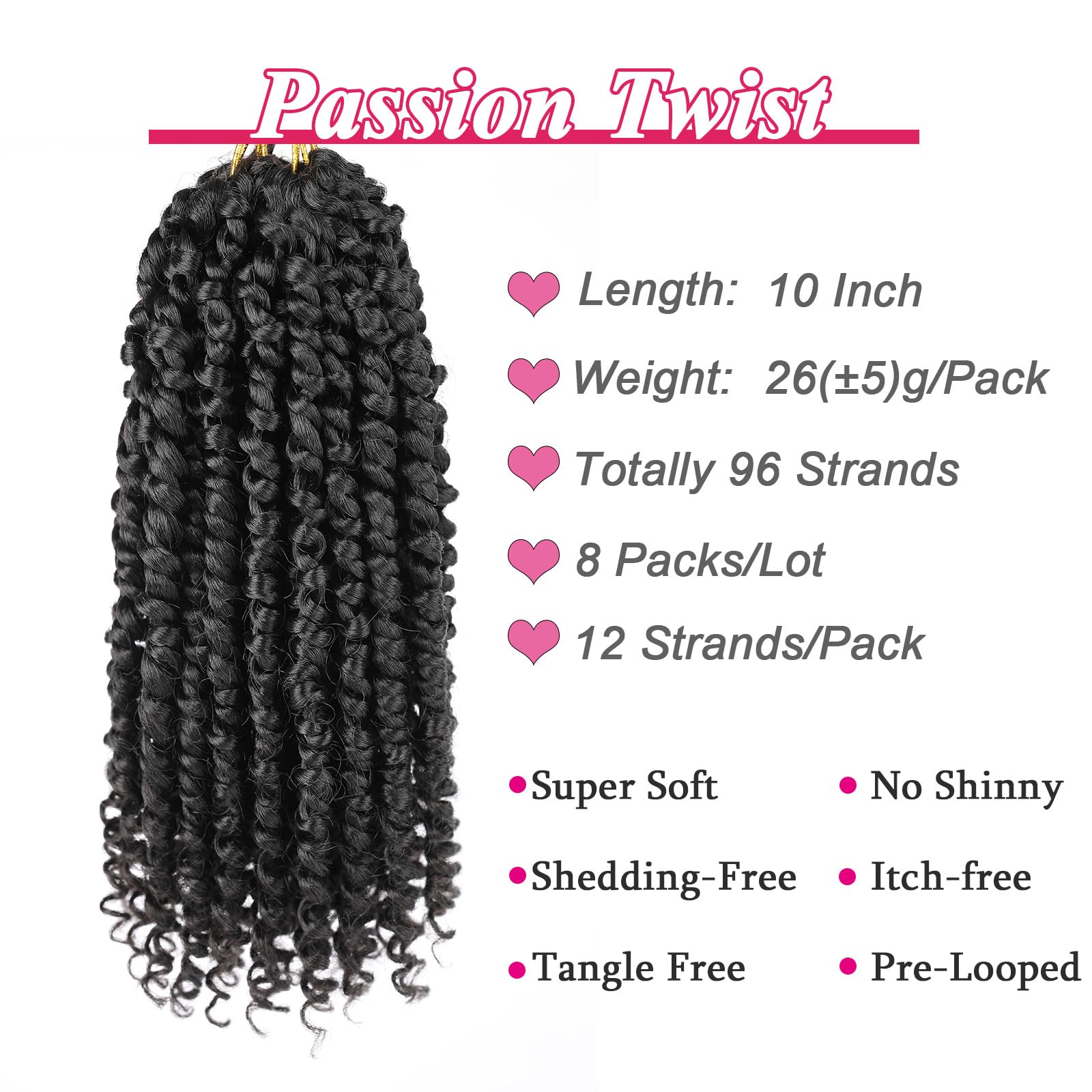 Leeven 10 Inch 8 Packs Pret Wisted Passion Twist Crochet Hair Natural Black Pre-Looped Short Bob Passion Twists Hair, Bohemian P