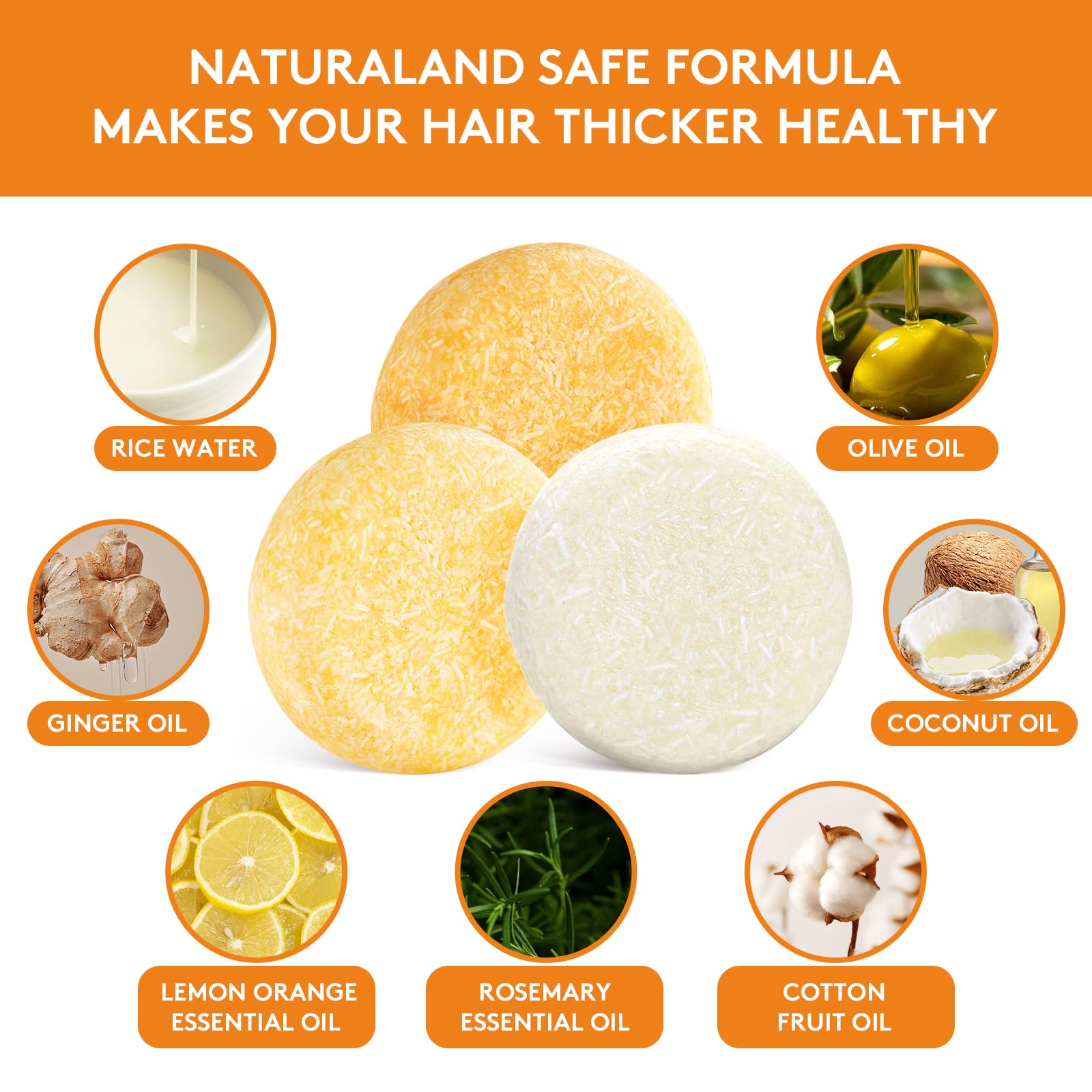 Pubpok Rice Water Shampoo Bars And Conditioner Set For Hair Growth, Organic Ginger & Rice Water Shampoo Bar, Orange Conditioner