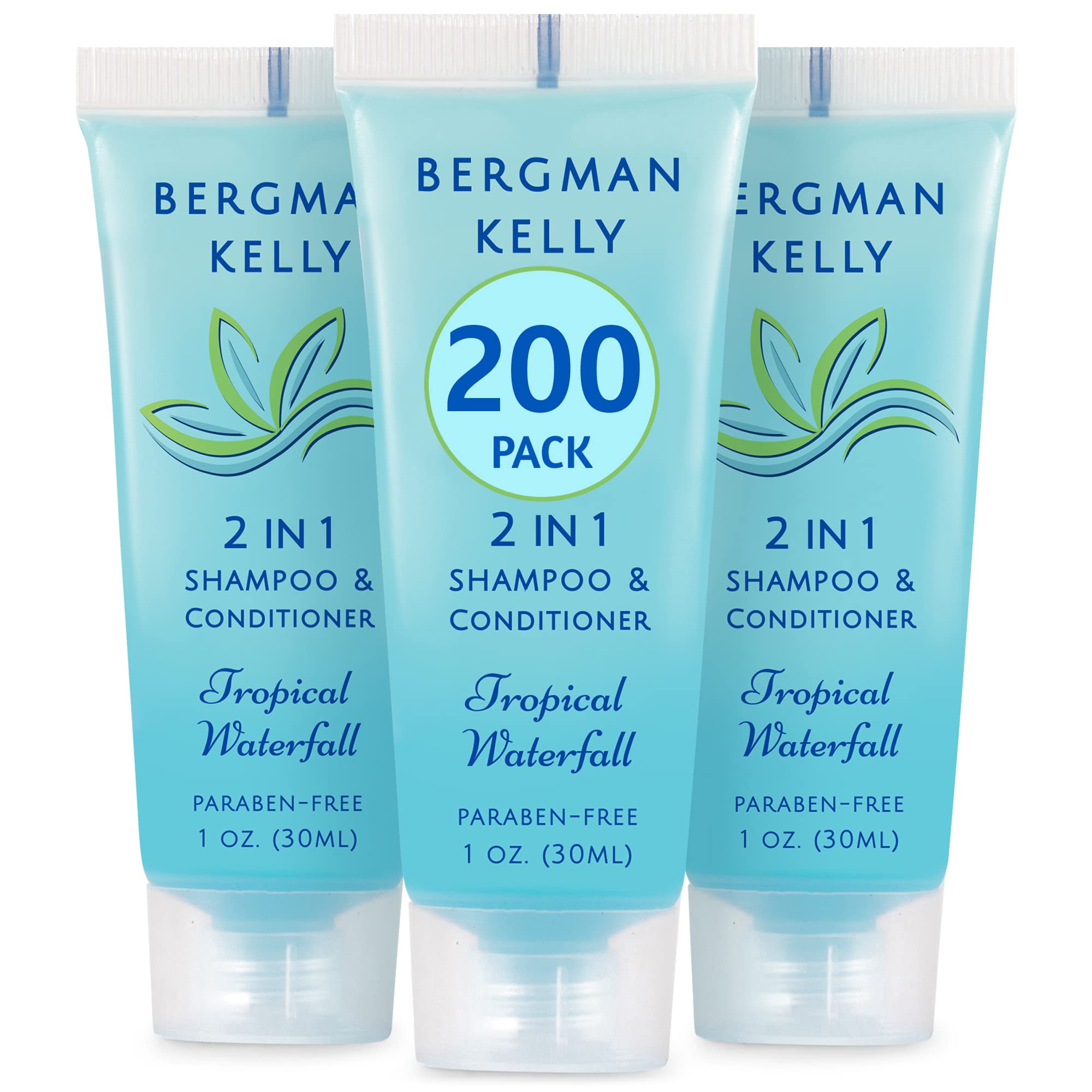 Bergman Kelly - Travel Size 2 In 1 Shampoo & Conditioner - 1 Fl Oz, 200 Pk, Tropical Waterfall - Delight Your Guests W/Invigorat