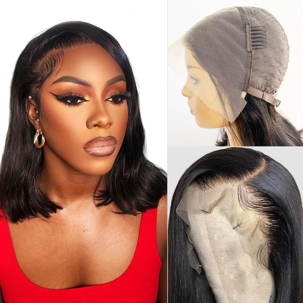 Karlami 13X4 Bob Wig Human Hair 14 Inch Straight Bob Wig for Black Women 150% Density Bob Frontal Wigs Pre Plucked Brazilian Vir