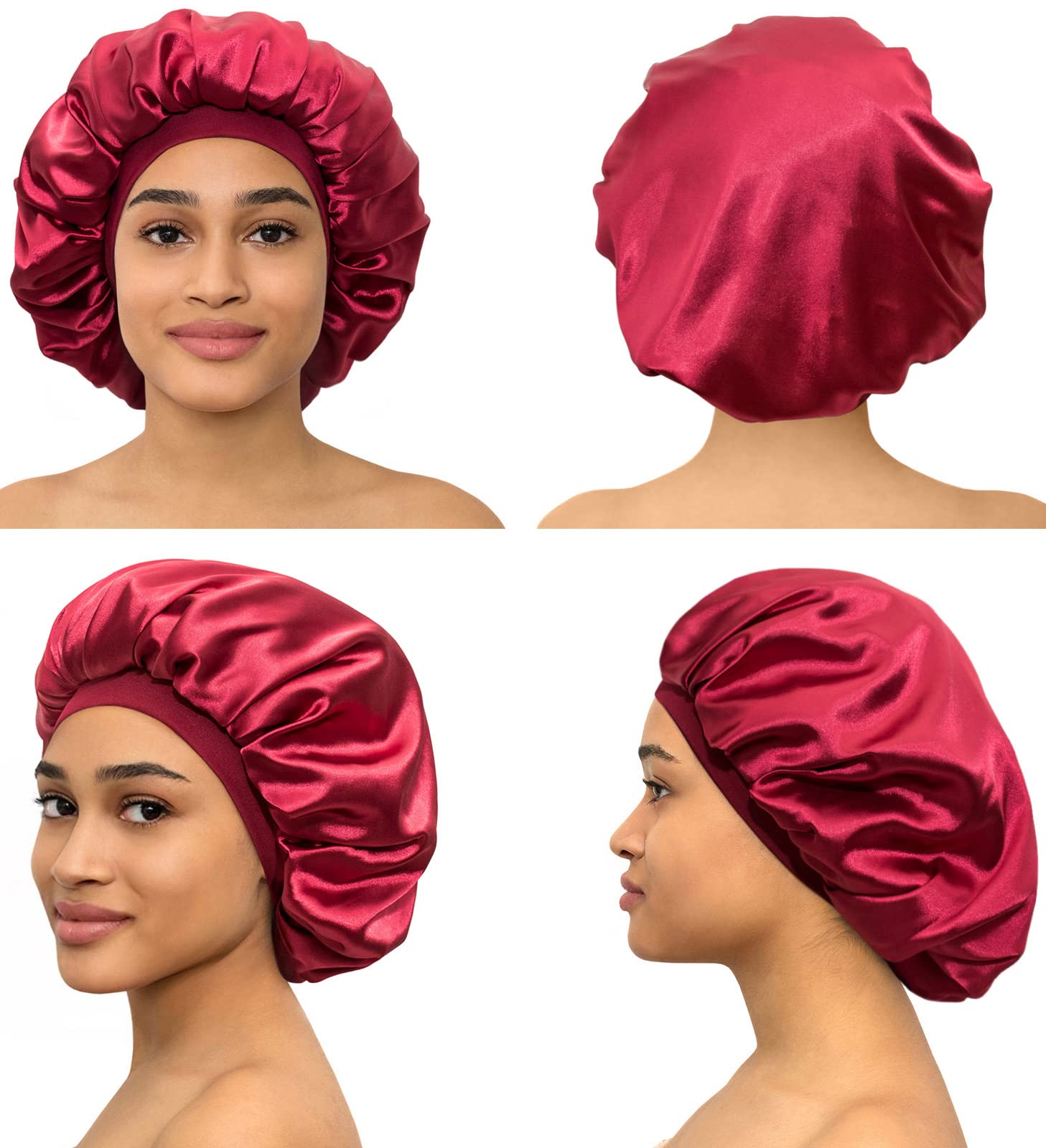 Satin Bonnet Adjustable Sleeping Silk Bonnet Black Women Men Double Layer Satin Lined Sleep Cap for Sleeping Hair Wrap Silk Hair