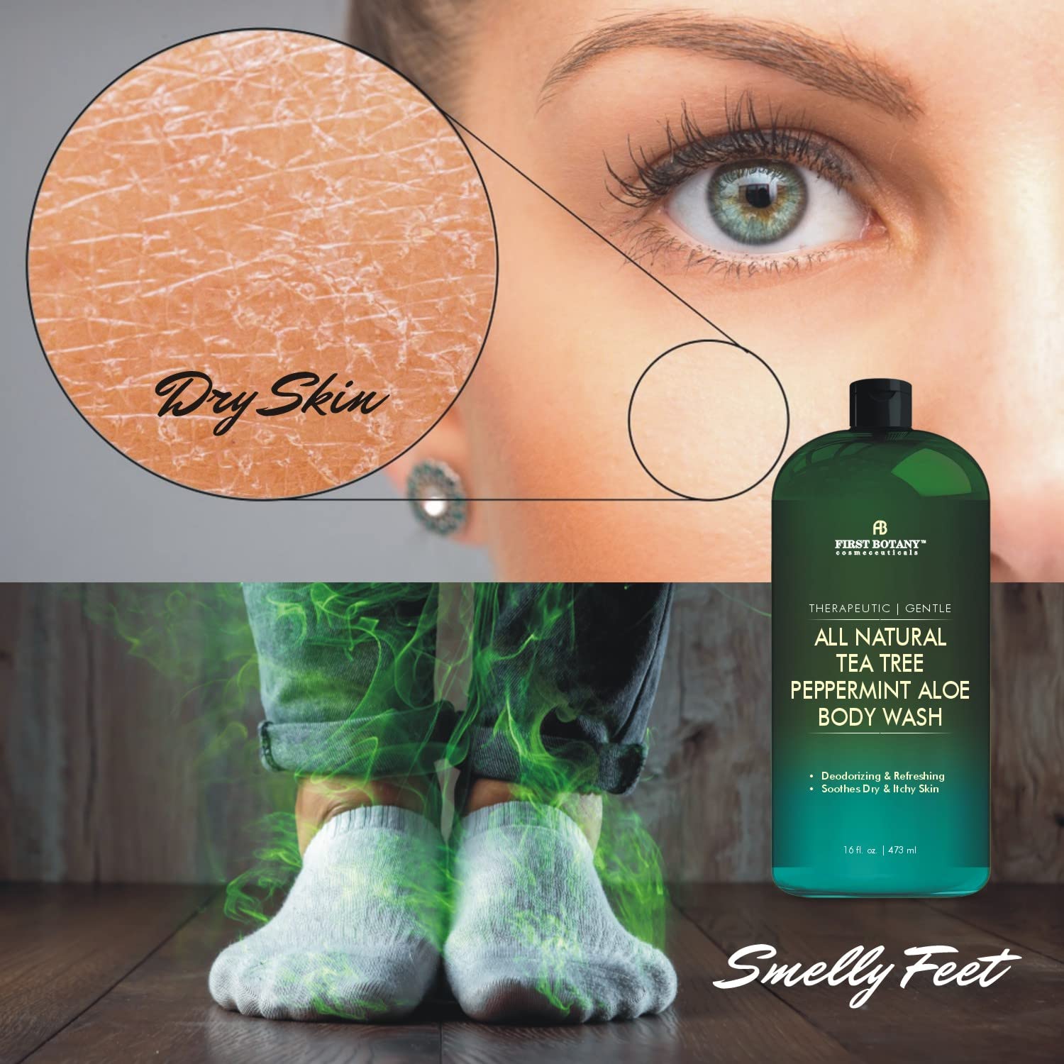 First Botany, All Natural Body Wash - Fights Body Odor, Athletes Foot, Jock Itch, Nail Issues, Dandruff, Acne, Eczema, Shower Ge