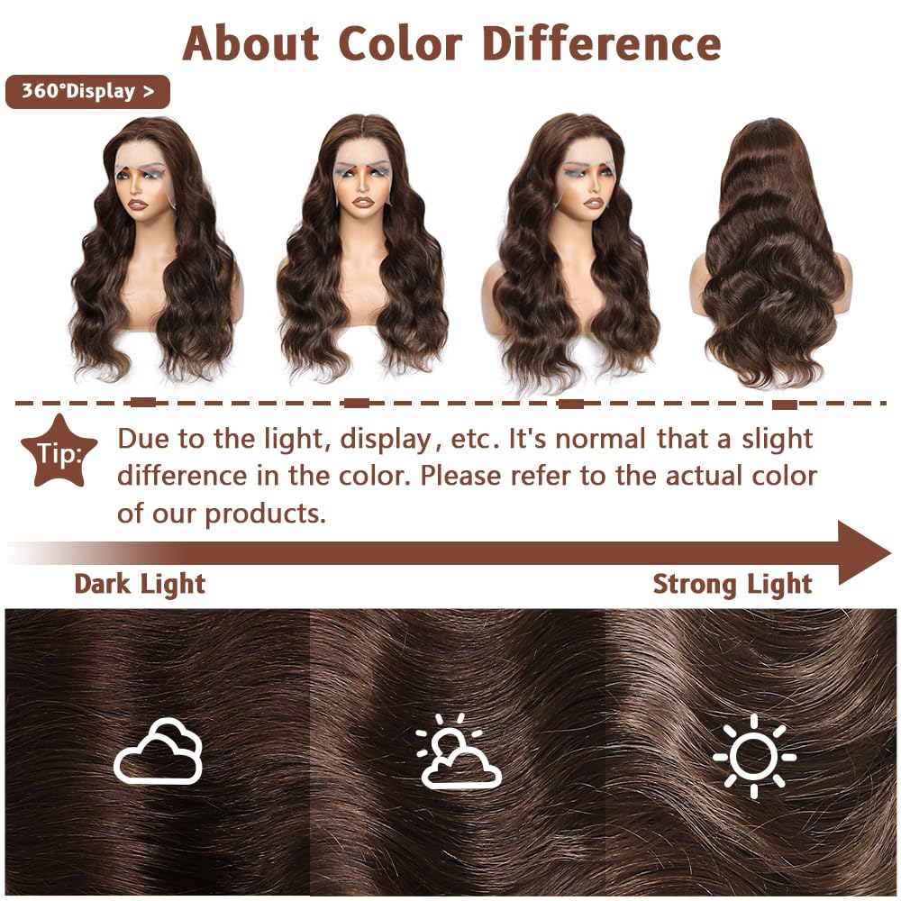 Aolvoblees 24 Inch Chocolate Brown 13x4 HD Lace Front Wigs Human Hair Body Wave Frontal Glueless Brown Wigs Human Hair Pre Pluck