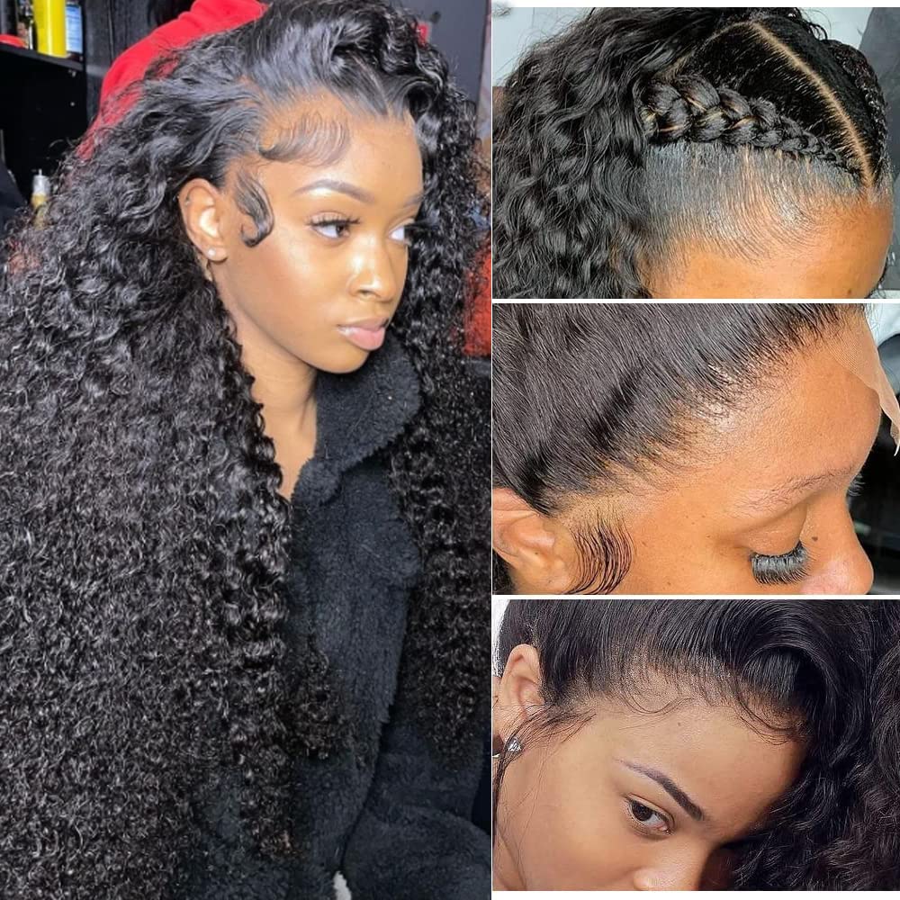 250% Density 13x6 HD Transparent Curly Lace Front Wig Human Hair Pre Plucked Glueless Kinky Curly Lace Front Wig Human Hair Wigs
