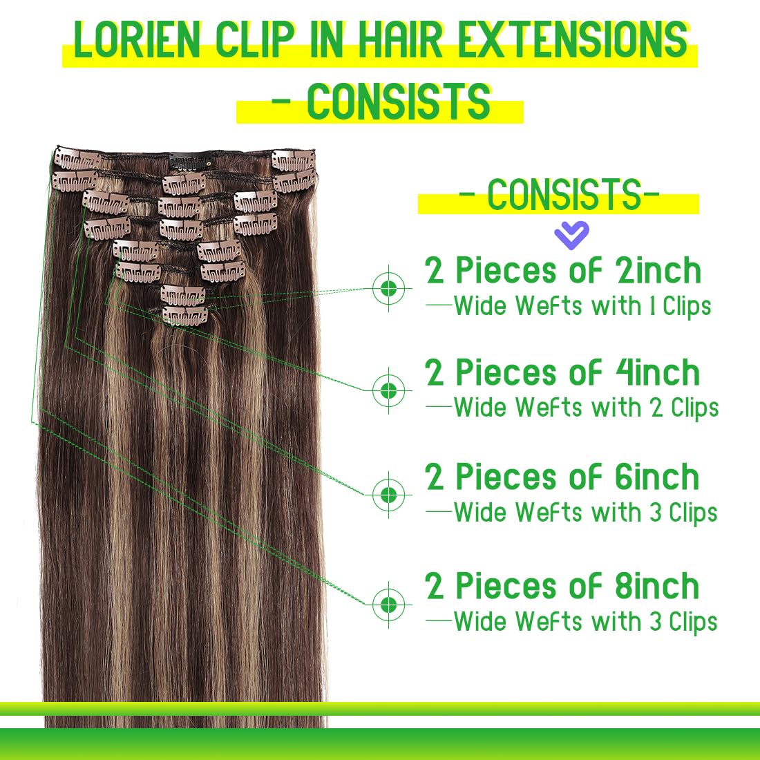 Lorien Clip In Hair Extensions Real Human Hair, 20 Inch 105G, 2/6 Dark Brown To Chestnut Brown, Clip In 100% Brazilian Remy Huma