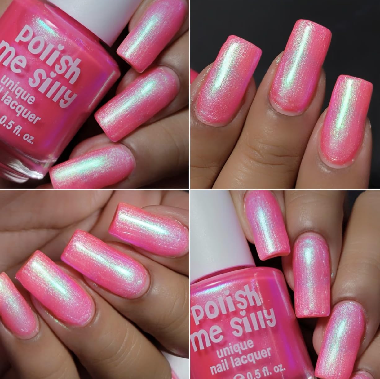 Polish Me Silly Ready Set Glow - Neon Pink Blue Green Neon Glow Pop Collection Multicolor Shifting: Mylar Oil Slick Nail Polish