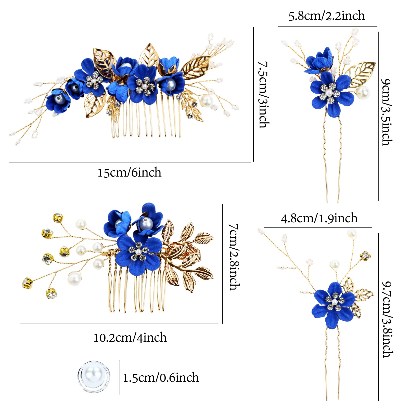 Insowni 20 Pack Classic White Dusty Pink Blue Flower Bridal Wedding Hair Side Combs+U-Shaped Flower Hair Pins+Twist Spiral Pearl