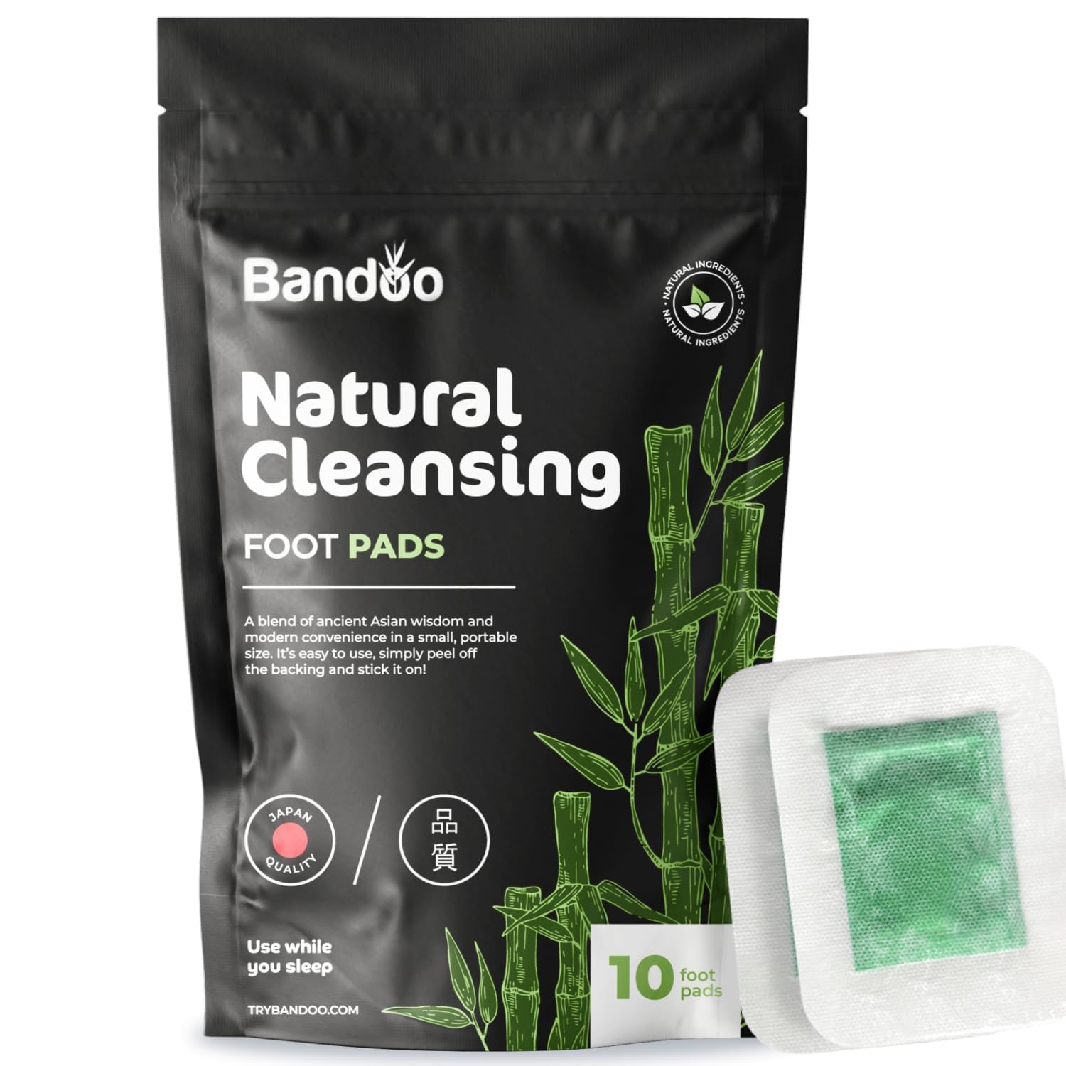 Bandoo Original Deep Cleansing Bamboo Foot Pads, 10-Pack, Green, Natural Moisturizing & Energizing for Men & Women
