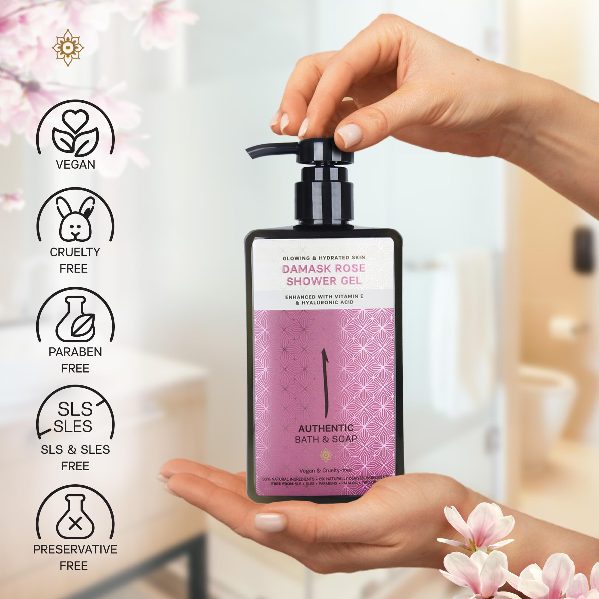 Authentic Bath & Soap Rose Body Wash For Sensitive Skin - Moisturizing Shower Oil With Rose Oil, Rose Water & Essential Oils, Ve