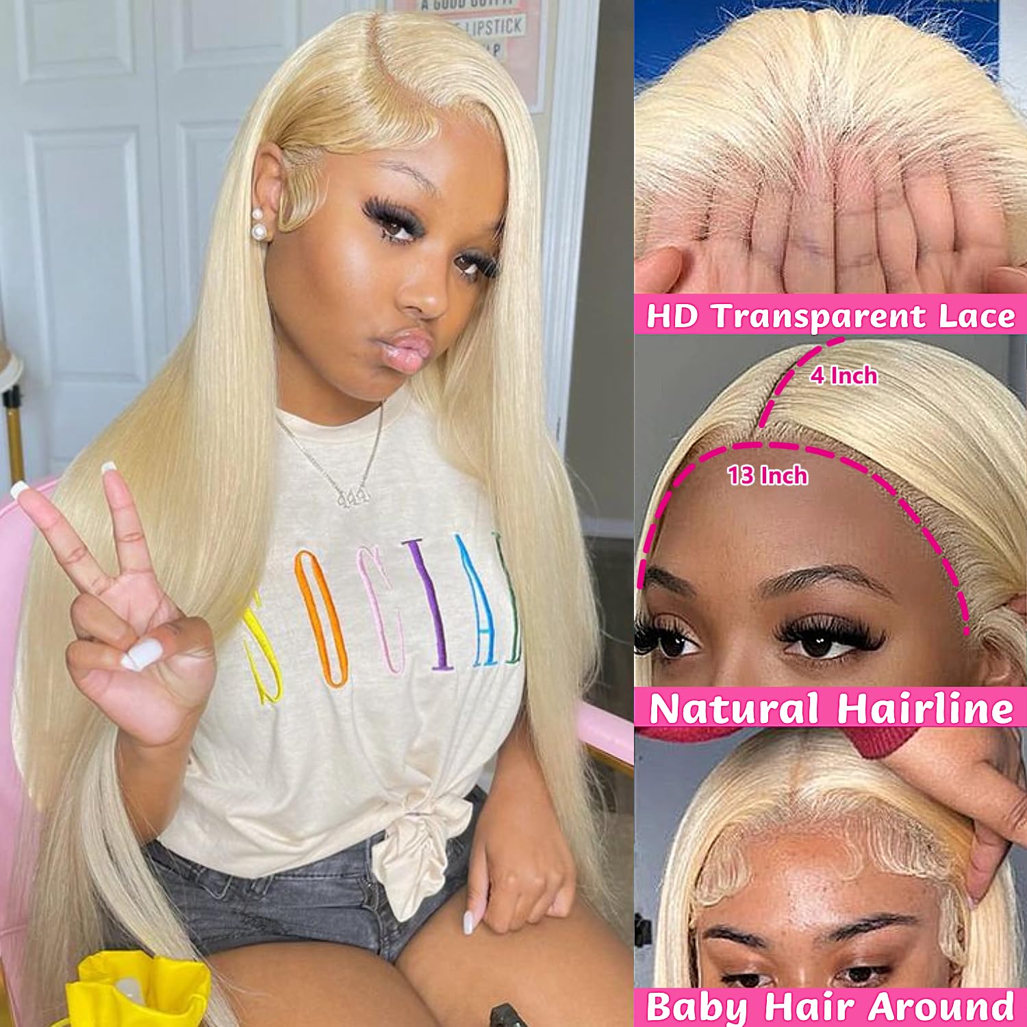 Gzx 30 Inch 613 Lace Front Wig Human Hair 13X4 Transparent Straight Lace Front Wigs Human Hair 613 Hd Lace Frontal Wig 180% Dens