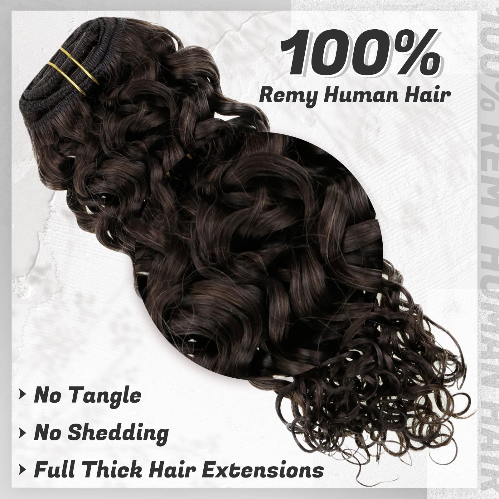 Hetto Curly Clip in Hair Extensions Human Hair #2 Darkest Brown Hair Extensions Clip in Human Hair Full Head Natural Wavy Clip i
