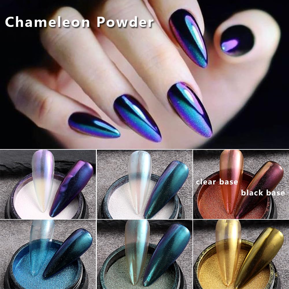 10Pcs Chrome Nail Powder Set, Holographic Unicorn Laser Nail Powder, Aurora Mermaid Iridescent Chameleon Mirror Effect Pigment G