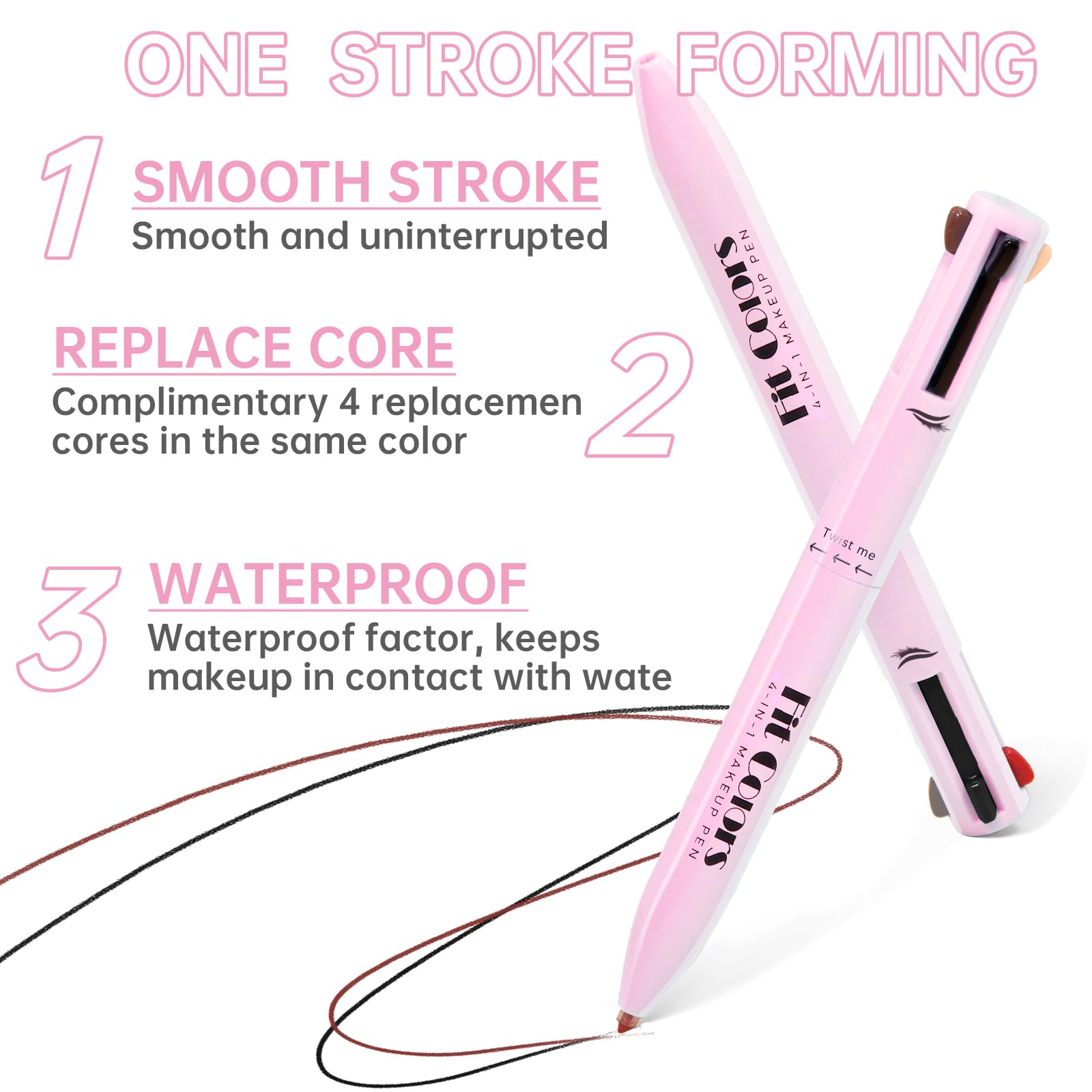 Hosaily 4 In 1 Makeup Pen, 4 Colors Eyeliner Eyebrow Lip Liner Highlighter All In One Beauty Makeup Pen, Waterproof Long-Lasting