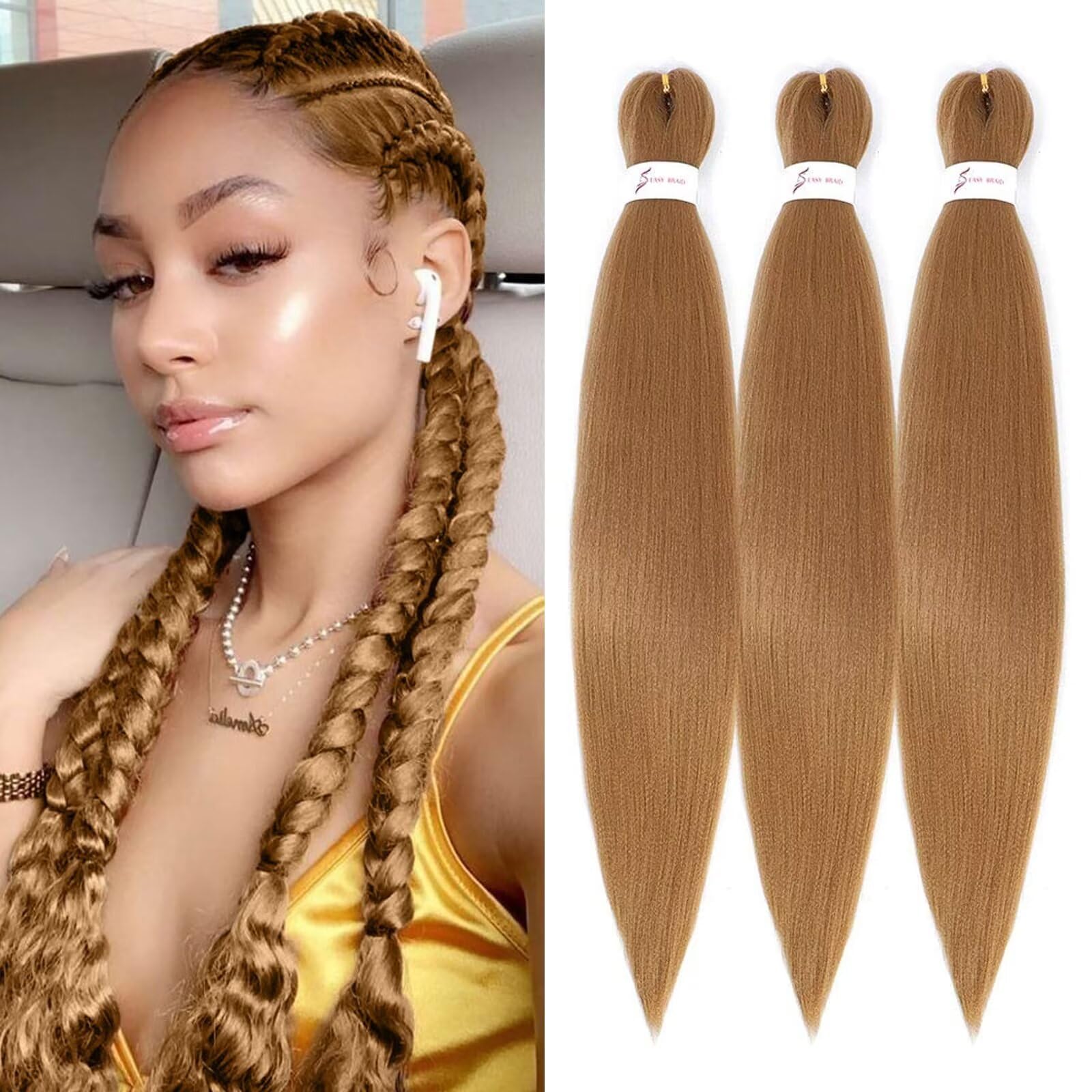 Pre Stretched Honey Blonde Braiding Hair Extensions for Braids 3 Packs 26 Inch Knotless Prestretched 27 Braiding Hair Profession