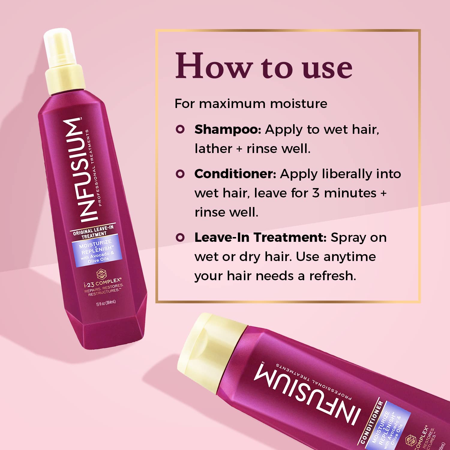 Infusium Professional Shampoo, Conditioner and Leave-In Treatment Set - Moisturize and Replenish - Avocado & Olive Oil, 3 13.5oz