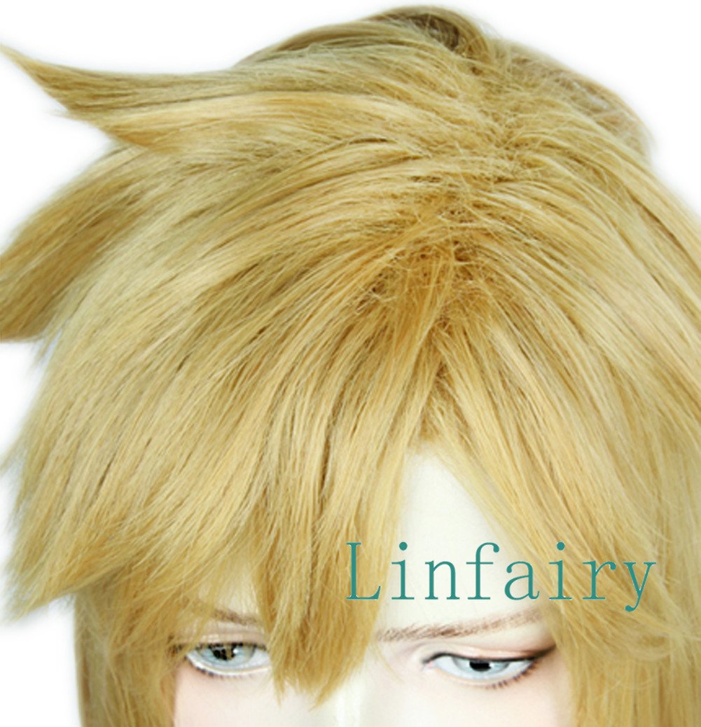 Linfairy Short Blonde Wig Halloween Cosplay Wig For Men Braid with 2 Elf Ear