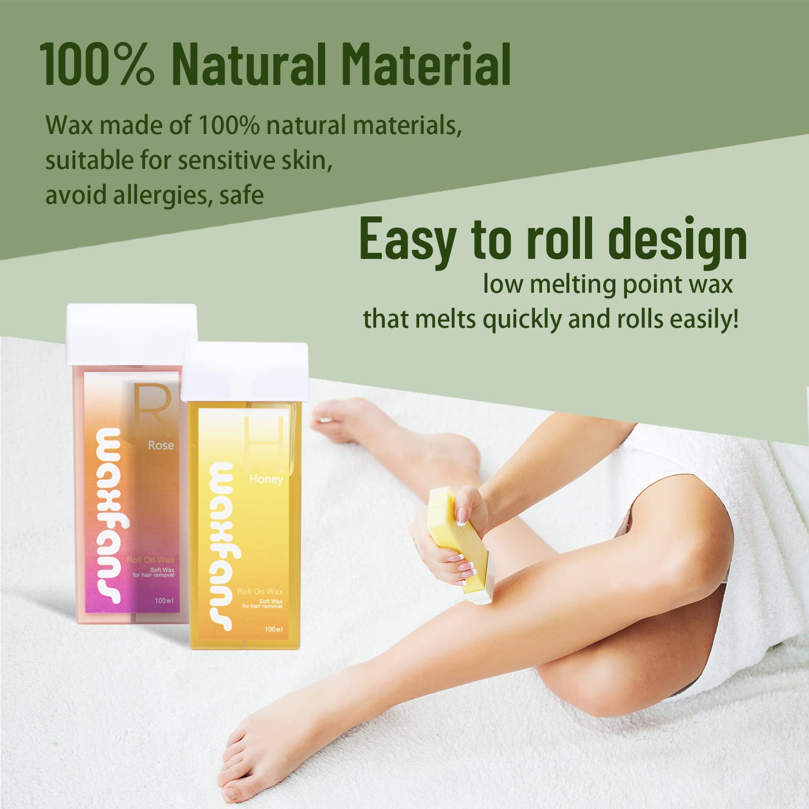 Waxfans Roll On Wax Kit, Hair Removal Waxing Kit, Wax Roller For Larger Areas Of The Body, Home Waxing Kit For Women And Men, Se