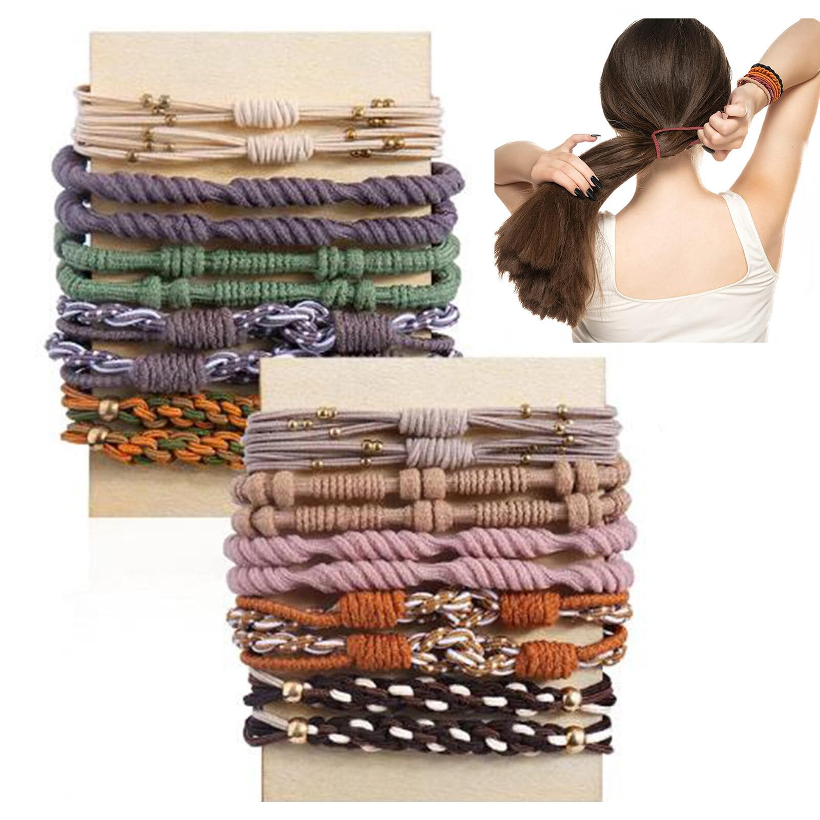 20pcs Boho Hair Tie Bracelets for Women - Multicolor Elastic Ponytail Holders, No Damage Accessories for Thick and Thin Hair