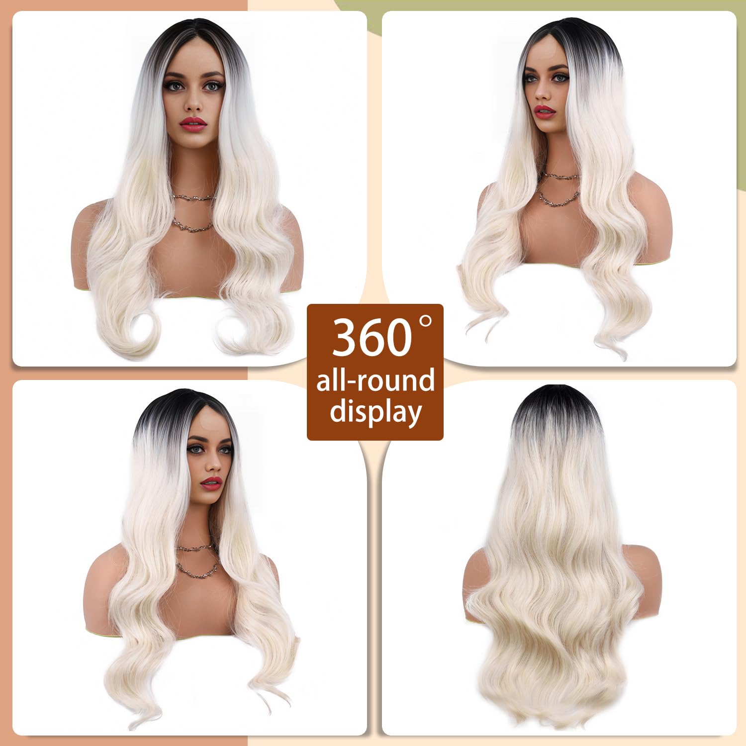 TOZIKA Long Platinum Blonde Wigs for Women White Wig 26inch Wavy Curly Middle Part Lace Wig Upgraded Protein Fiber Hair Replacem